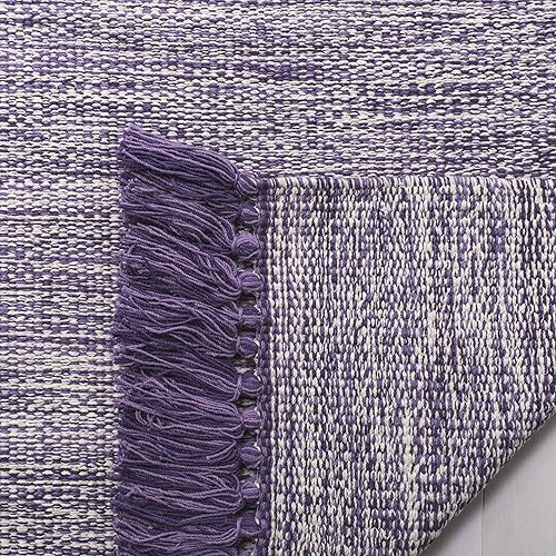 Miniatura 3 de SAFAVIEH Colección Montauk - Alfombra de pasillo, 2 pies 3 pulgadas x 7 pies, color morado, hecha a mano de algodón con borlas, ideal para zonas de