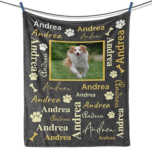 Miniatura 6 de Prints Fun Manta personalizada con estampado de patas para perro con nombre de mascota, mantas personalizadas para perros con nombre de mascota,