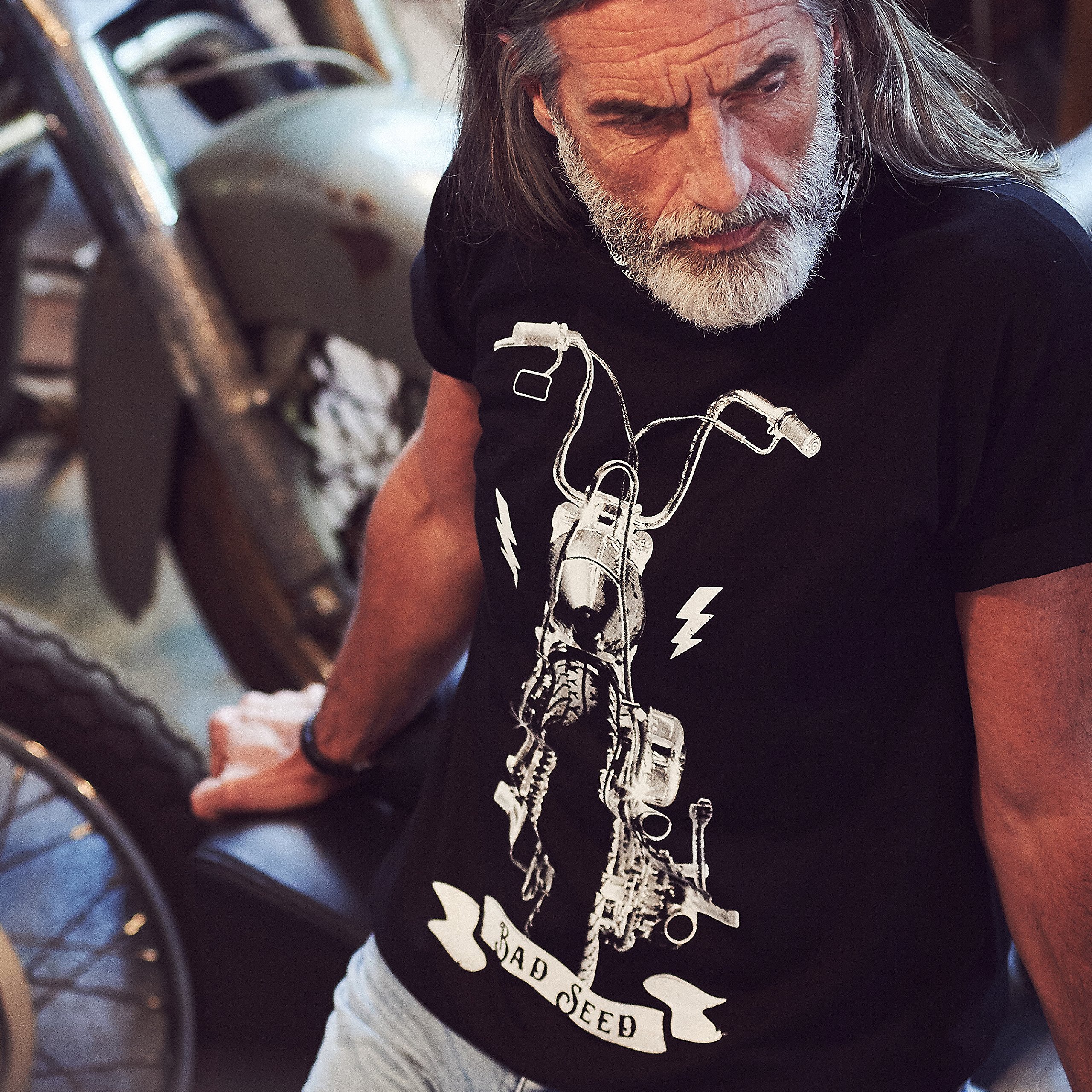 MAKAYA Maglietta Motociclista - T-Shirt con Stampa Moto Chopper Uomo