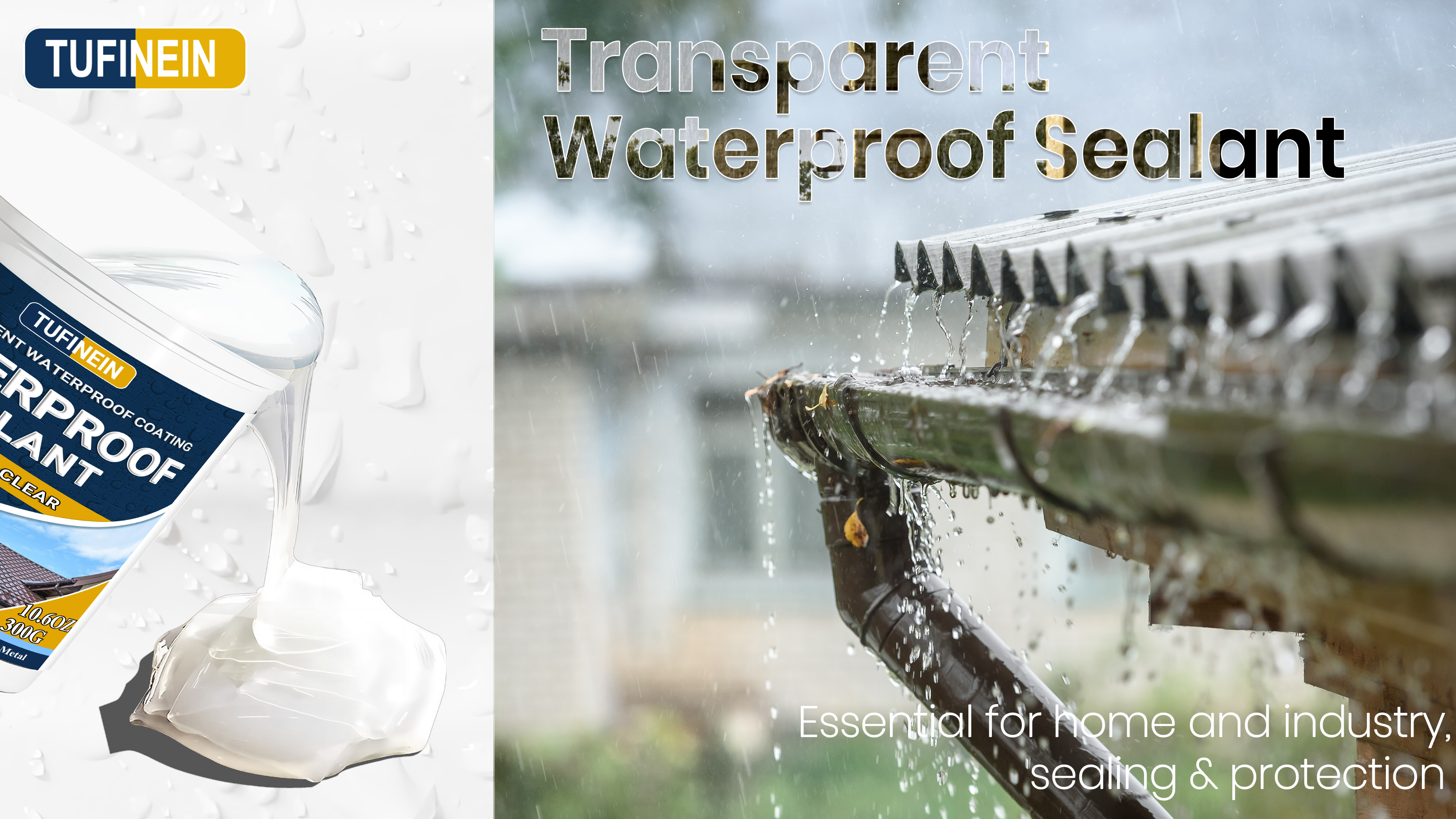 Image of Transparent Waterproof Coating, TUFINEIN 10.6 Oz Invisible Waterproof Agent Indoor & Outdoor Sealant Water-Based Clear Sealant Roofs, Walls, Garden, Terraces