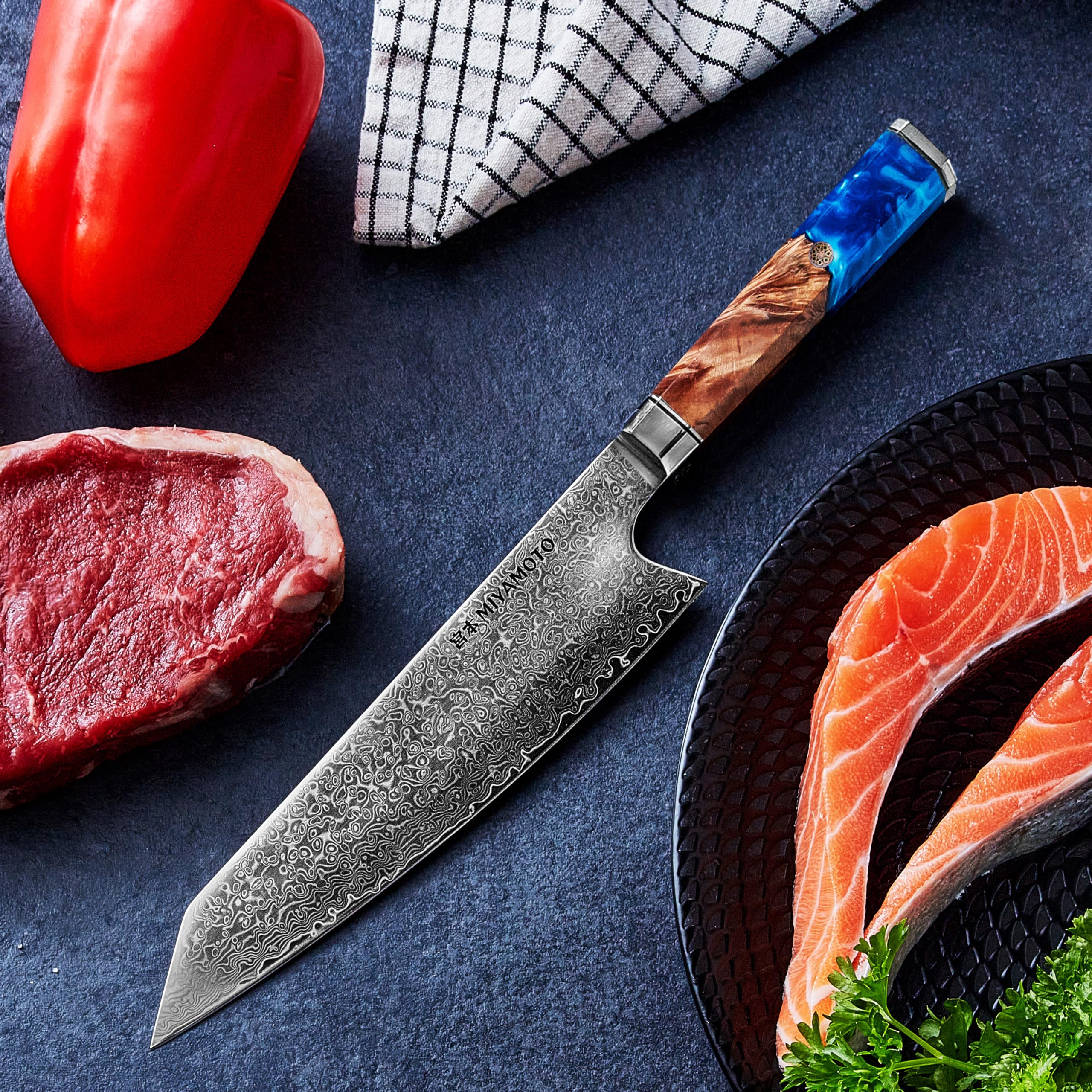 Miyamoto 8-Inch Japanese Damascus Chef Knife, 67-Layer Steel, Ultra-Sharp High Carbon Blade with Resin Handle for Precision Chopping and Carving — Amazon image 3