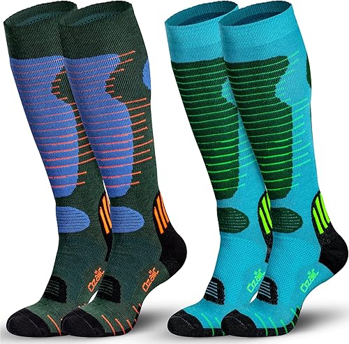 Calcetines de esquí de lana merino para hombre y mujer, 2 pares para esquí, snowboard, térmicos hasta la rodilla, calcetines de rendimiento