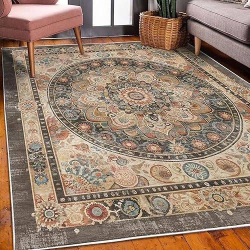 Miniatura 3 de Ambesonne Alfombra decorativa oriental bohemia, diseño clásico de motivos persas en flor, estilo psicodélico, alfombra de calidad para dormitorio,