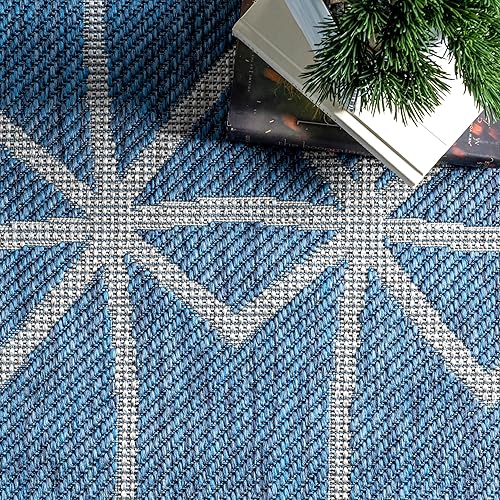 Miniatura 7 de nuLOOM Saunders - Alfombra geométrica para interiores y exteriores, 7 x 9, azul