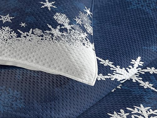 Miniatura 3 de Lunarable Colcha de copo de nieve, temática de invierno, ilustración de Navidad, celebración inspirada en la temporada de clima frío, juego de