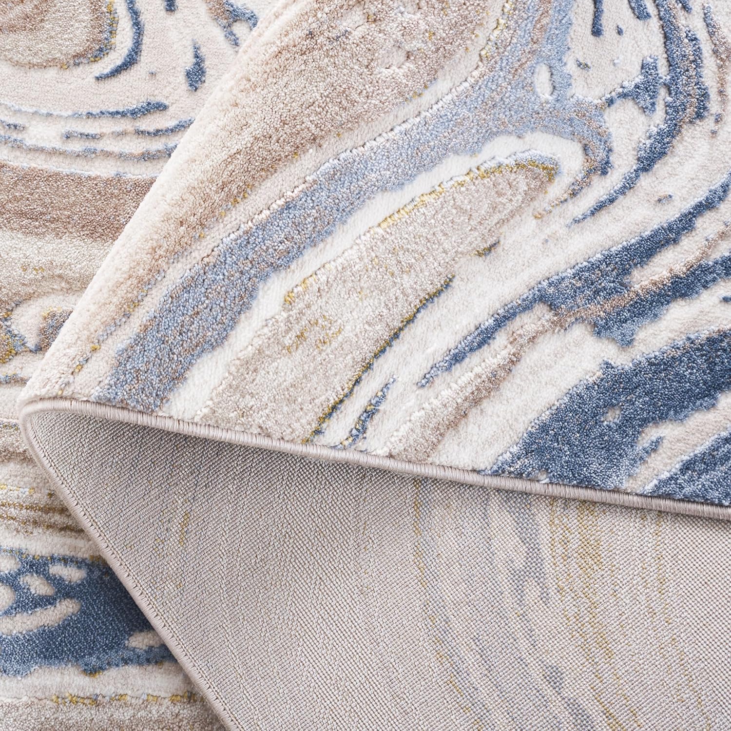 SAFAVIEH Prestige Collection Area Rug - 9' x 12', Beige & Blue, Contemporary Design, Stain Resistant, Ideal for High Traffic Areas in Living Room, Bedroom & Dining Room (PTE108B-9)
