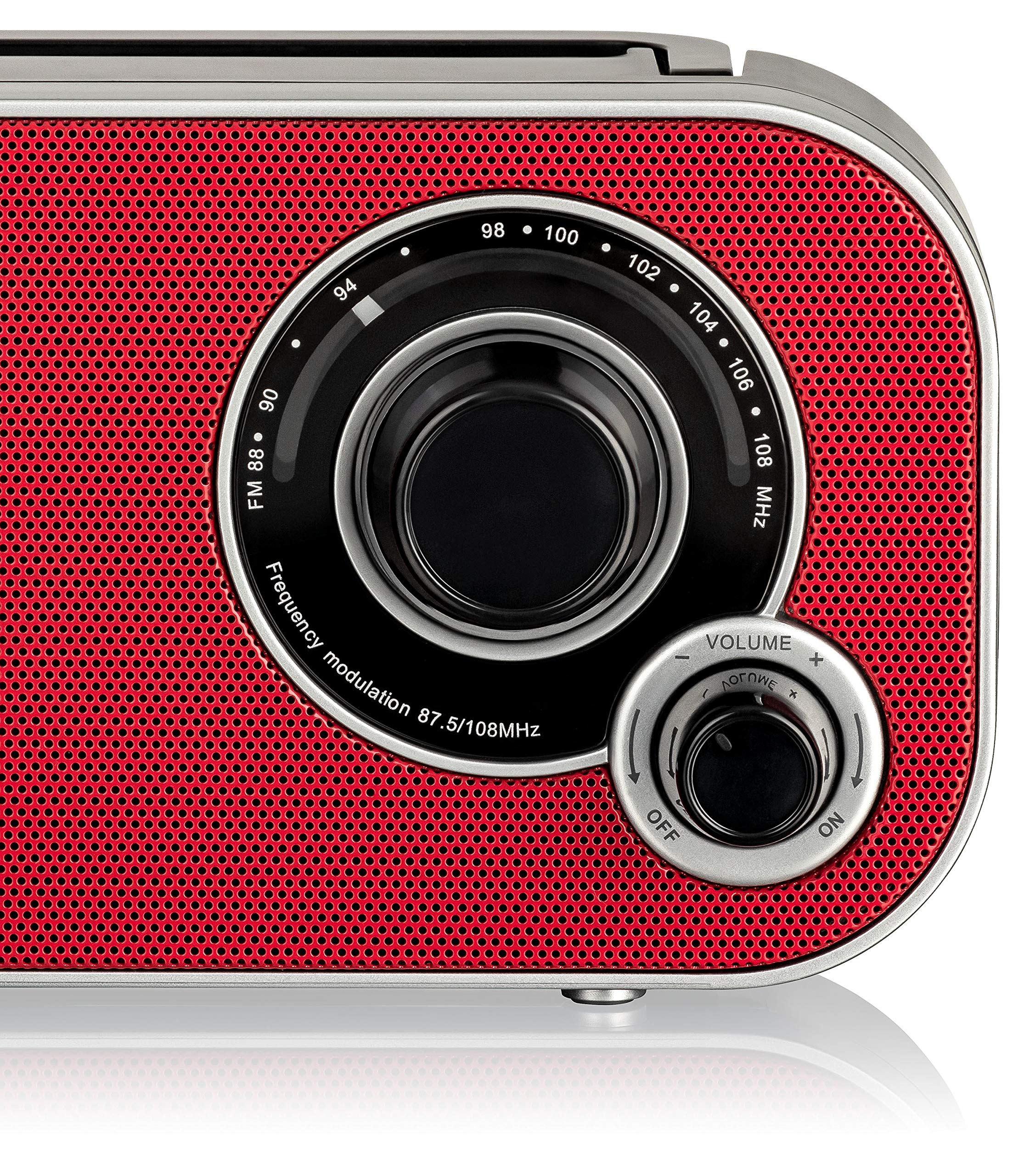 Roadstar TRA-2235RD Radio Portátil FM Analógica, Funciona a Red/Pilas, Toma de Auriculares, Transistor Pequeño y Ligero para Casa, Cocina, Altavoz 6.4W, Excelente Recepción, Rojo