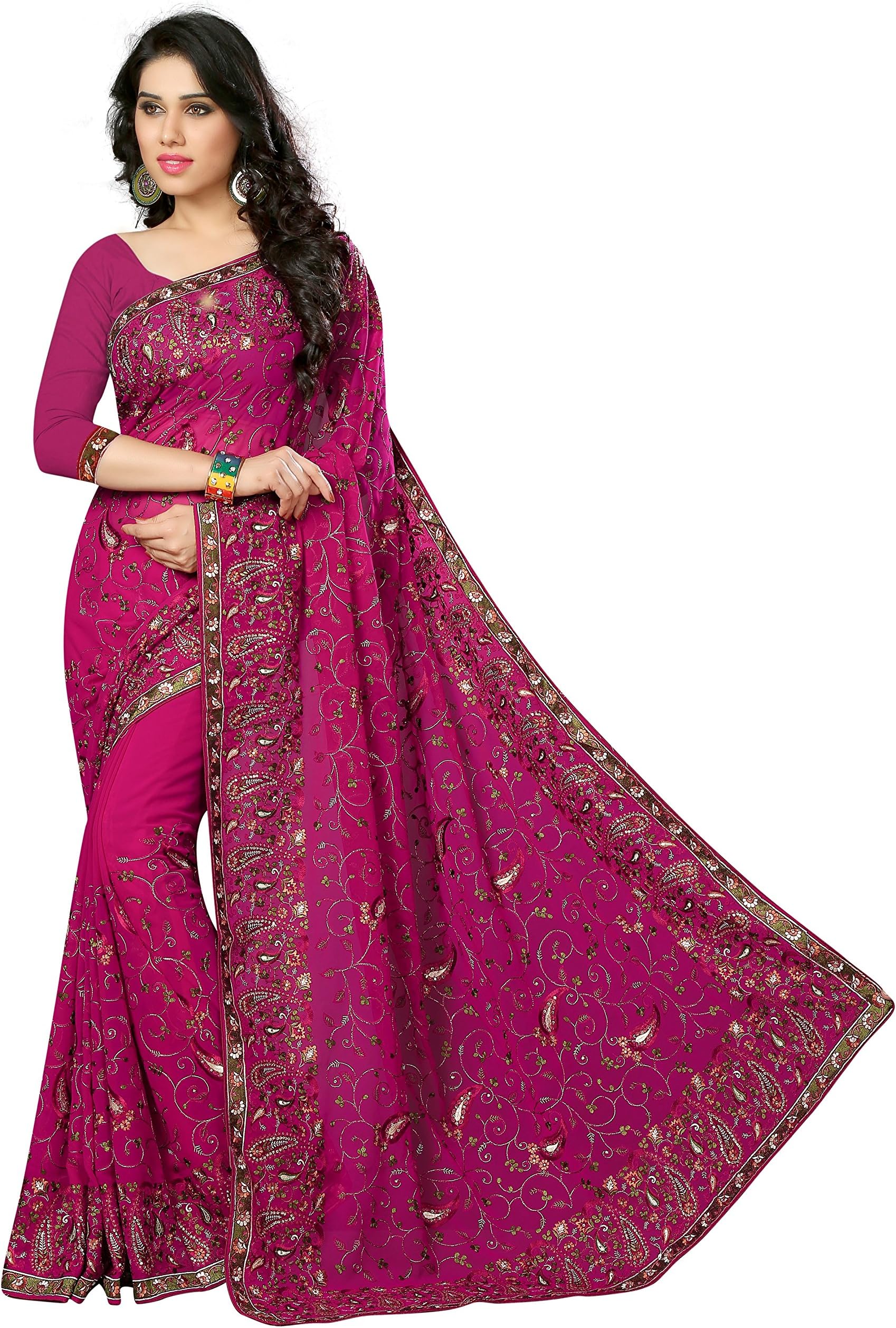 Indian Bollywood festival Special Magenta Georgette Party Wear Designer Wedding Saree Sari