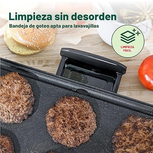 Miniatura 6 de BELLA - Parrilla eléctrica con bandeja calefactora - Parrilla interior sin humo, superficie antiadherente, temperatura ajustable y asas de toque