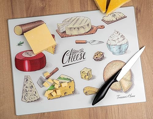 Tabla de cortar de vidrio templado para cocina y servir, 15.75 x 11.81 pulgadas, tabla de cortar decorativa grande fácil de limpiar, extremadamente