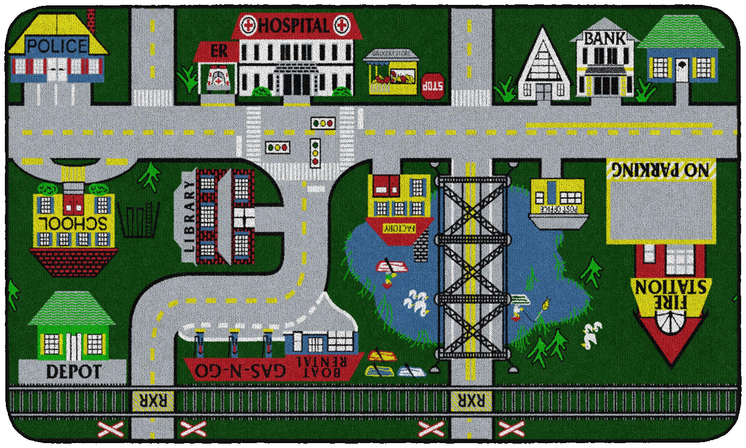 Flagship Carpets Places to Go Play Rug for Home or School Learning Area, Childrens Classroom Mat, Kid's Bedroom or Playroom Carpet, Rectangle, 3' x 6', Primary