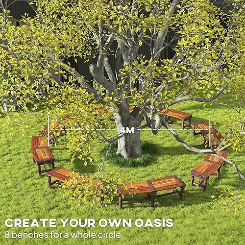 Miniatura 4 de Outsunny Banco de jardín de madera, banco de árbol redondo semicircular para exteriores, banco de parque envolvente para patio, terraza, césped,