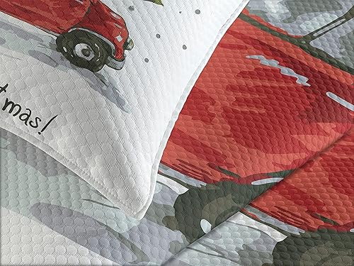 Miniatura 3 de Ambesonne Colcha de Navidad, estilo retro, árbol de Navidad, estilo vintage, estilo familiar, ilustración nevada de invierno, juego de colcha