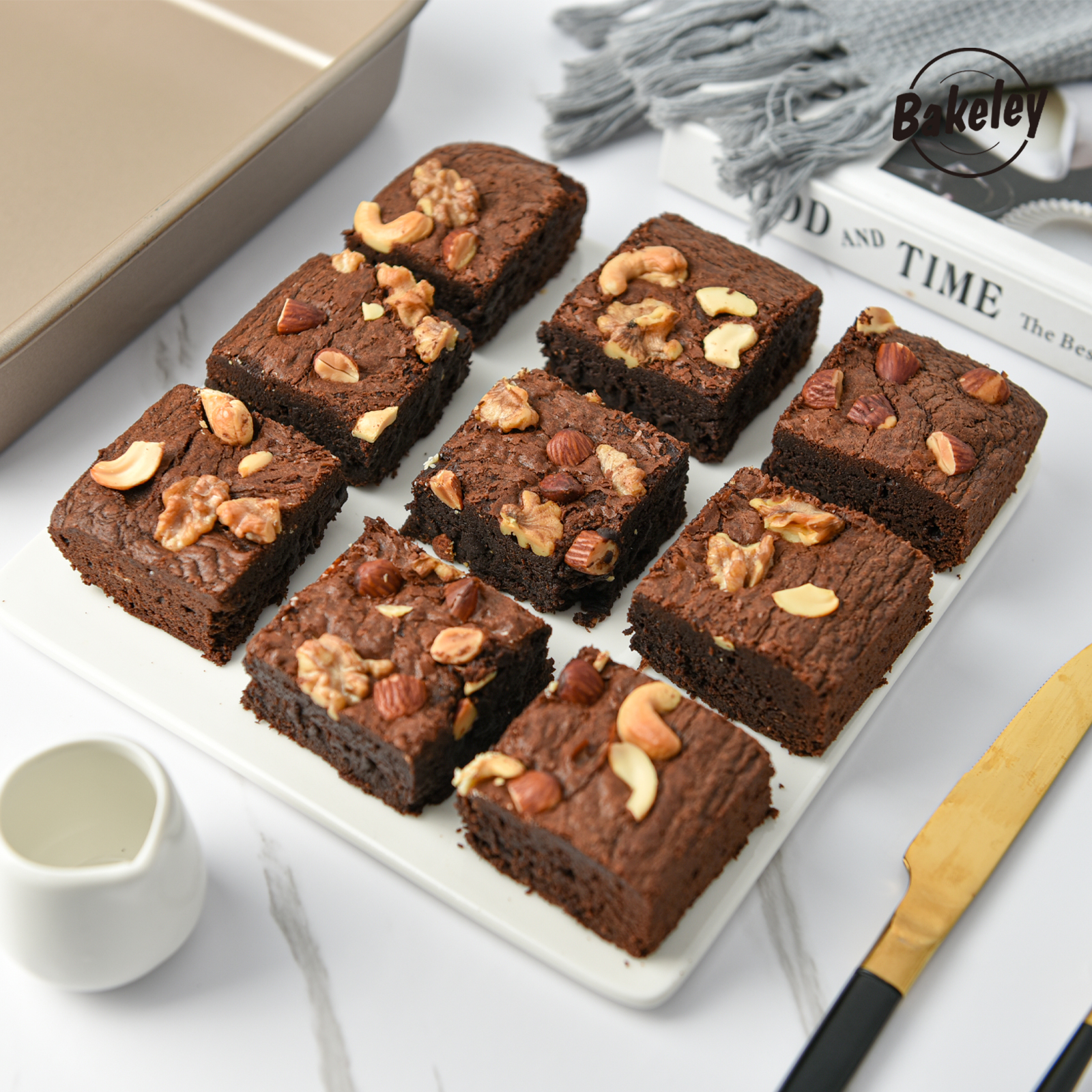 Abaigeal Brownie-Blech Mit Trennwänden | 31x20x4 Cm | 18 Stücke | Antihaftbeschichtet | Champagner-Gold