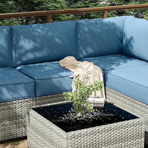 Miniatura 6 de Kimunuk Cojines de repuesto para muebles de exterior, se adapta a 6 asientos de ratán seccional, 14 piezas de cojines de repuesto resistentes al