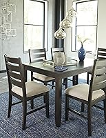 Vista 7 de Signature Design by Ashley Rokane - Juego de mesa de comedor de 7 piezas con 6 sillas tapizadas - Mesa rectangular de madera marrón de 20" y juego