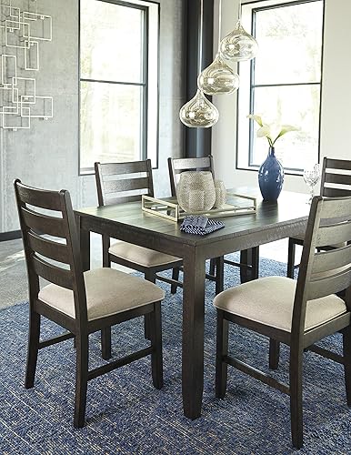 Miniatura 7 de Signature Design by Ashley Rokane - Juego de mesa de comedor de 7 piezas con 6 sillas tapizadas - Mesa rectangular de madera marrón de 20" y juego