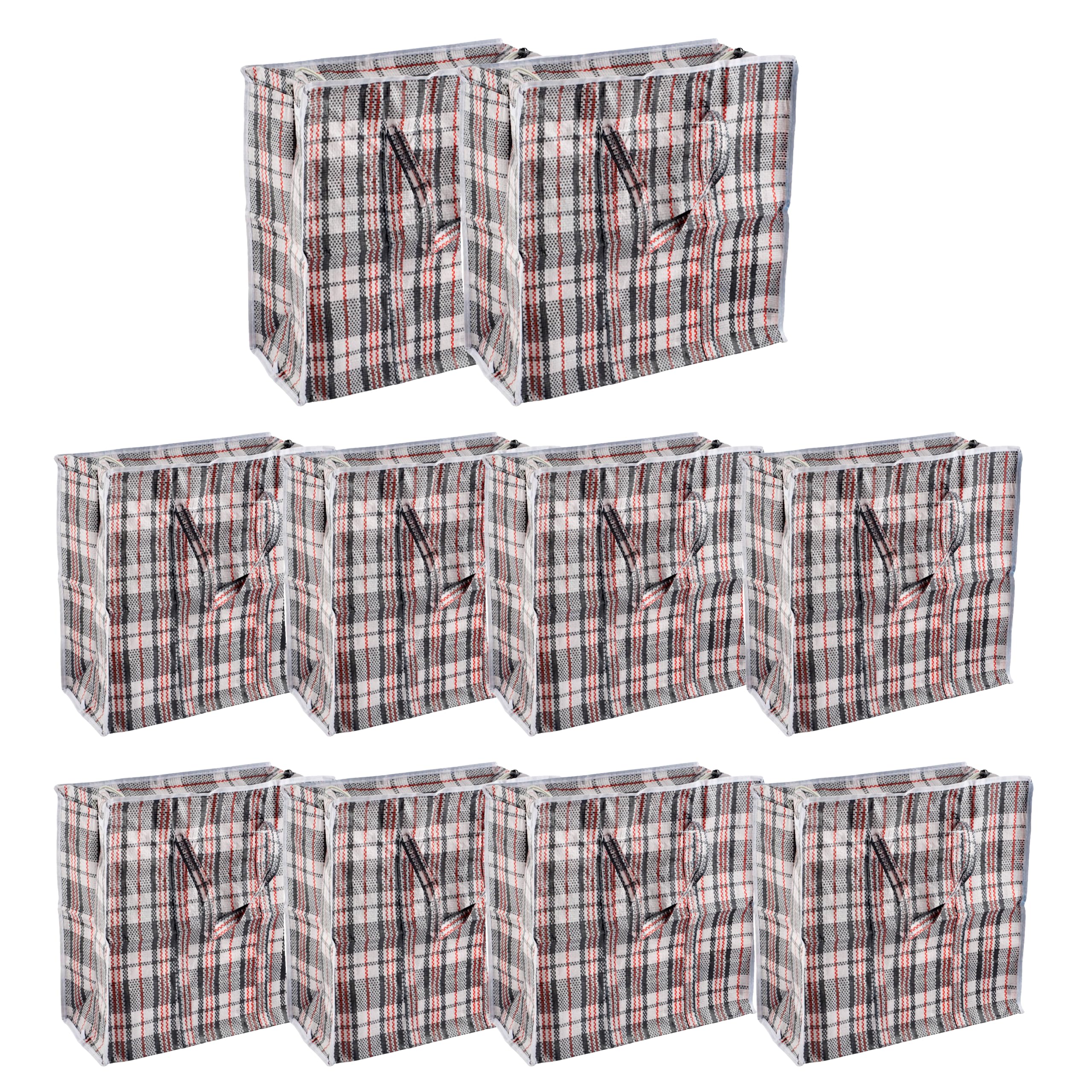 HOMESHOPA Small Laundry Bags, 10 Pack Heavy Duty Strong Durable Storage Bags for Laundry Moving House, Shopping, Clothing, Reusable Checkered Bag with Zipper & Handles, Waterproof Carrying Totes Bag