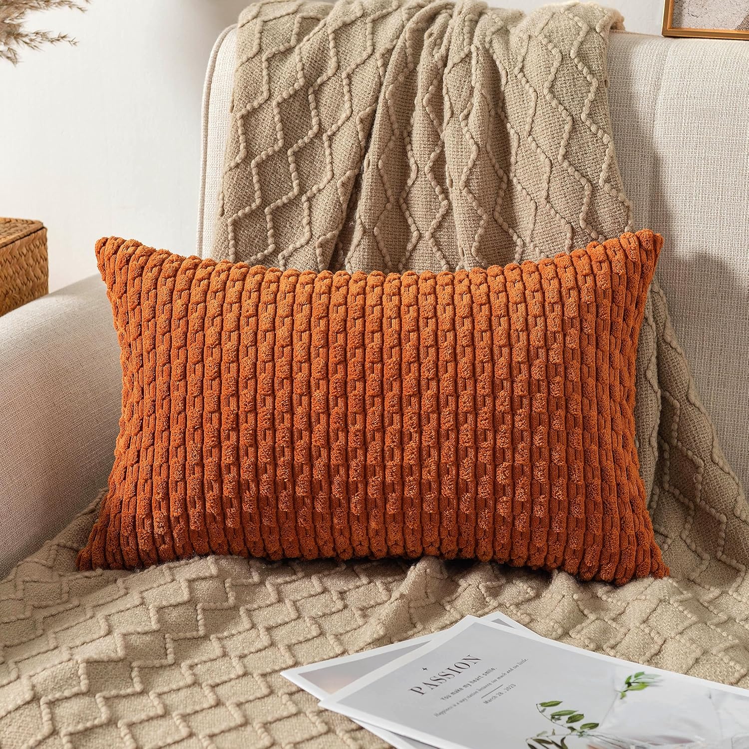 UGASA Soft Fall Corduroy Decorative Pillow Cover 12x20 Inch