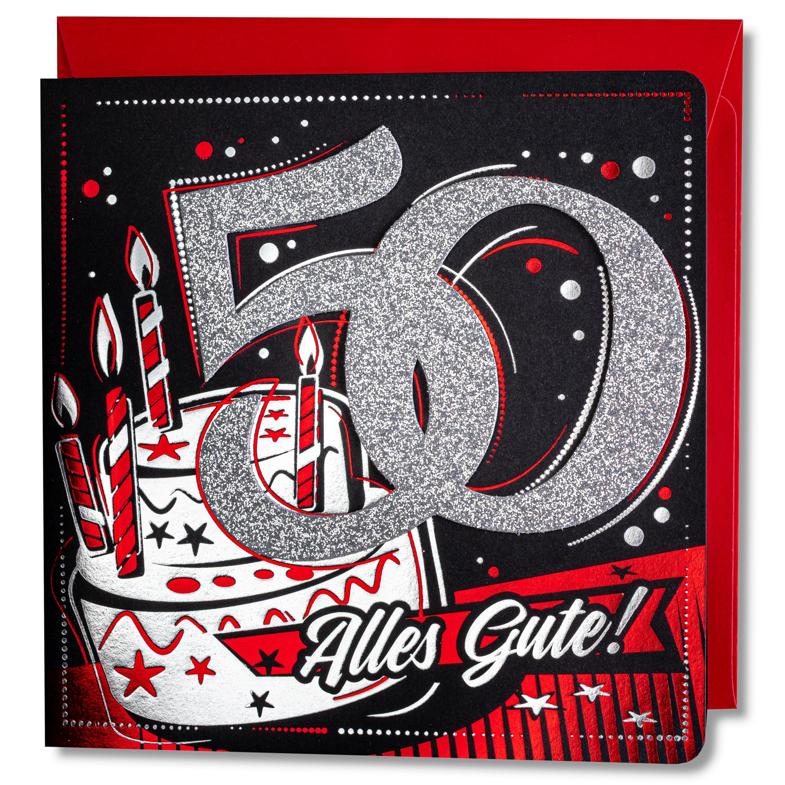 art nuvo Birthday Card - Happy Birthday Card with Envelope Full of Shine and Shimmering Light Reflected in the Glittering Number and Colourful Prints