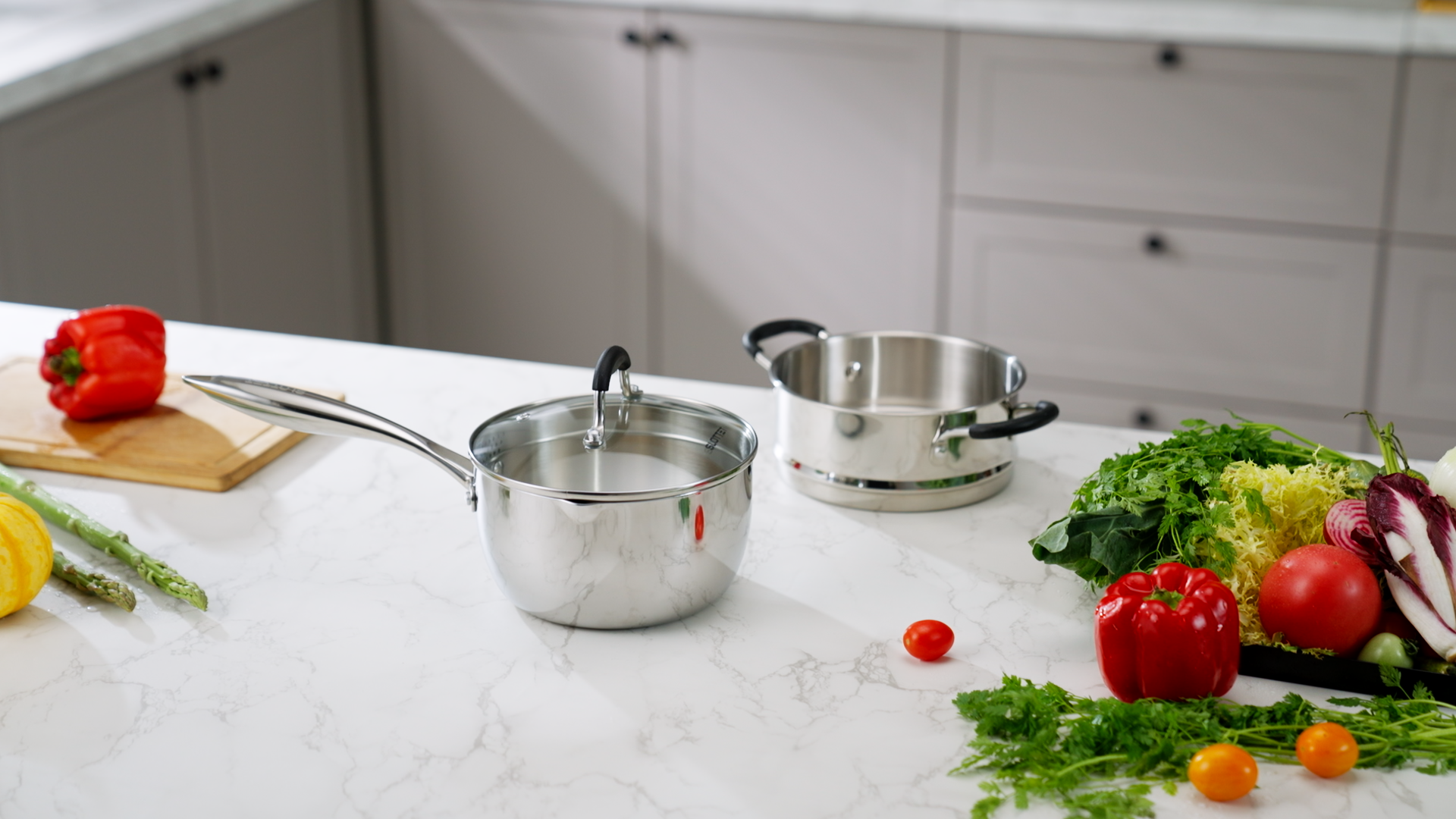 LEATRIN 1.5 Quart Tri-Ply Stainless Steel Saucepan With Steamer Basket & Glass Lid - Induction Compatible - View #13