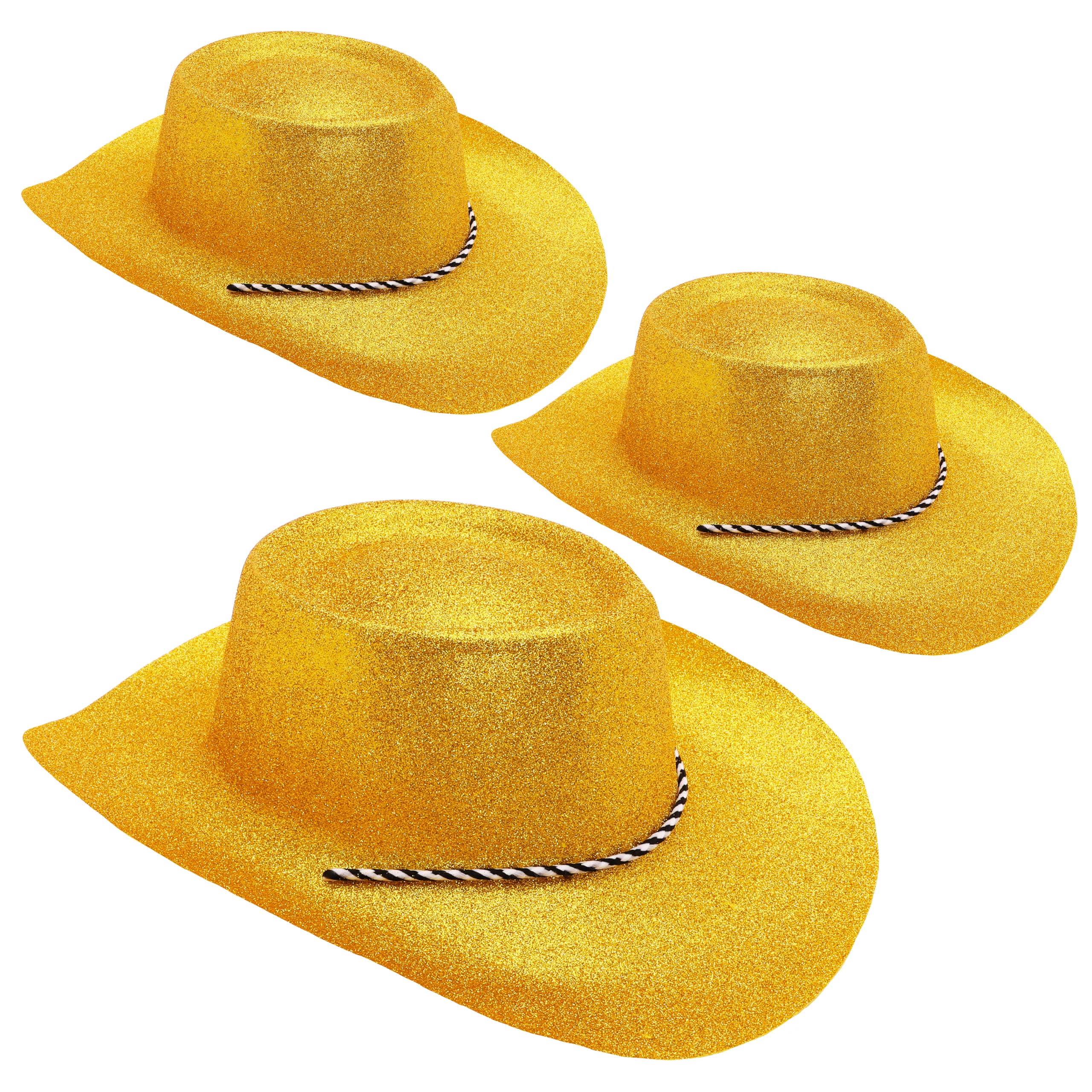 Toyland® Pack of 3-34cm (13") Gold Glitter Cowboy Hats - Festivals, Concerts, Fancy Dress & Hen Do Accessories