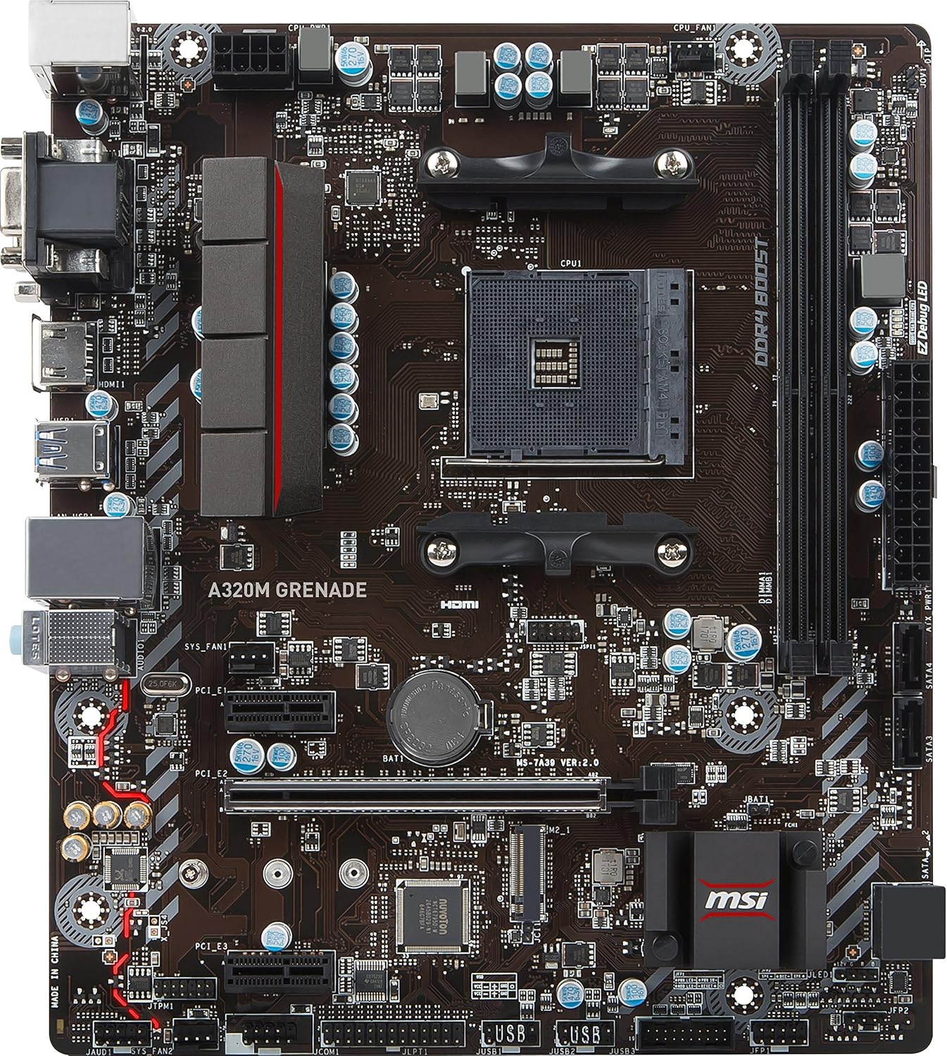 MSI Gaming AMD Ryzen A320 DDR4 VR Ready HDMI USB 3 micro-ATX Motherboard (A320M GRENADE)