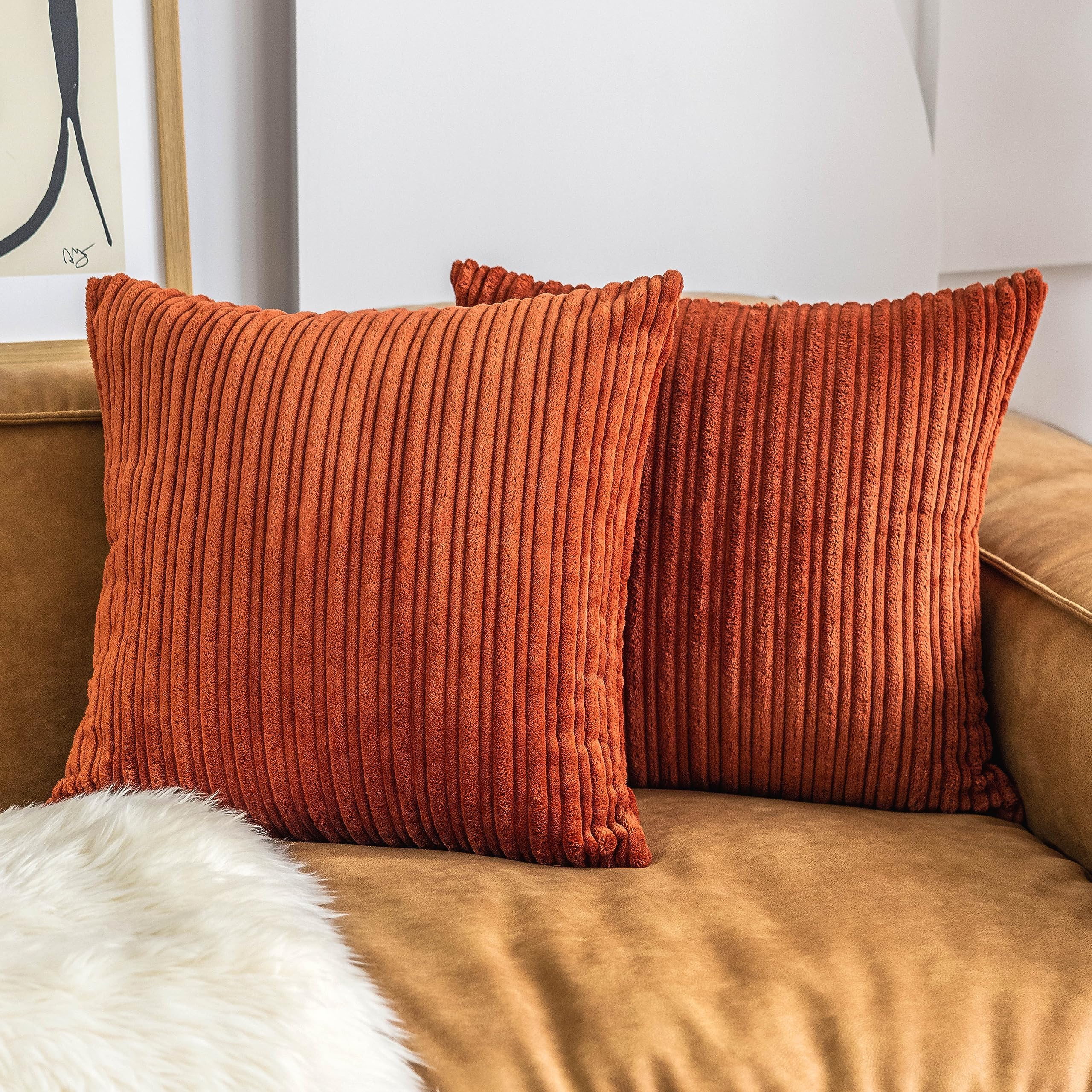 UGASA Fall Velvet Solid Decorative Pillow Covers Square Cushion Cover Pillowcase with Hidden Zipper, 2 Packs, 18x18 inch, Burnt Brick