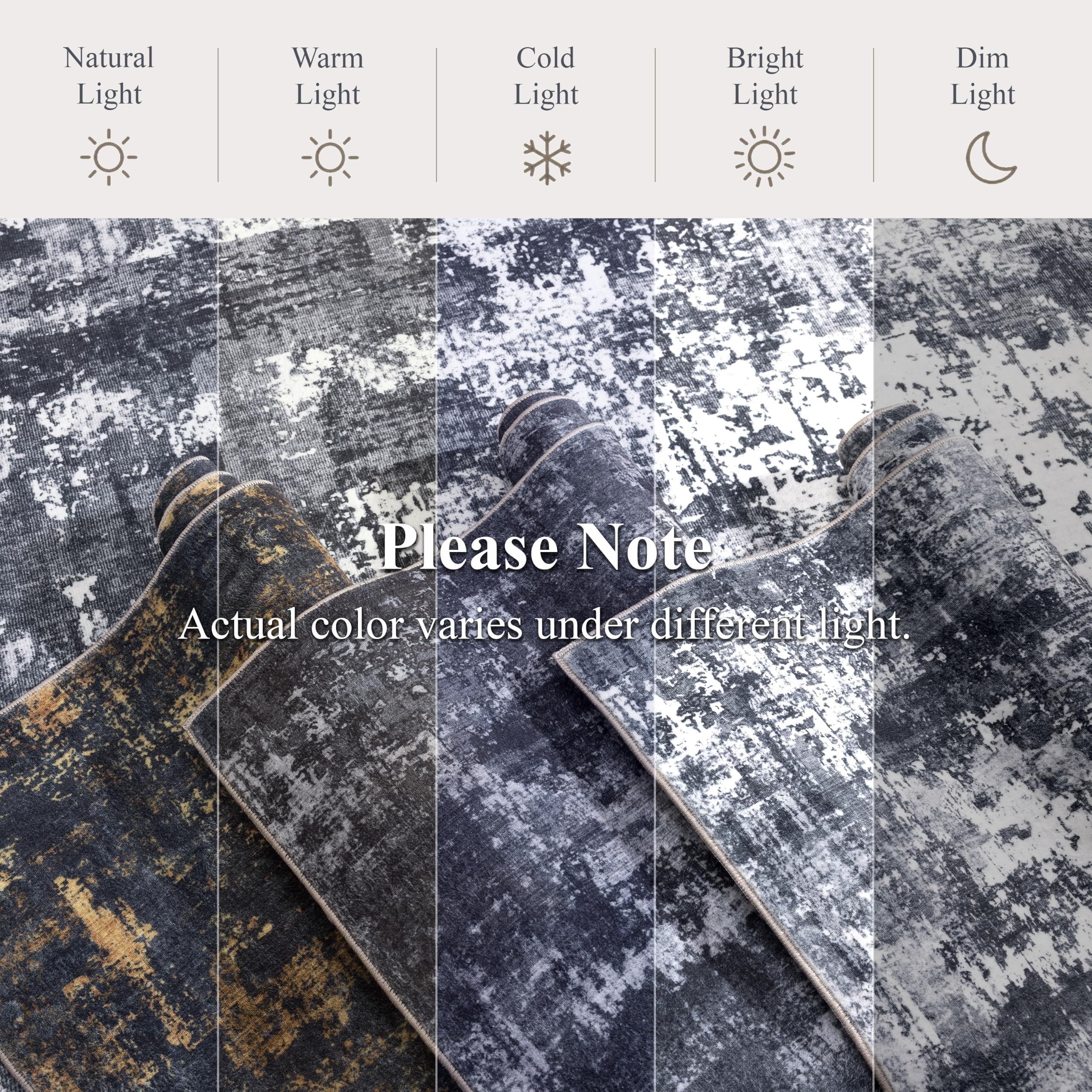 Sasttie 8x10 Washable Area Rug, Modern Abstract Large Carpet, Black & White - product photo