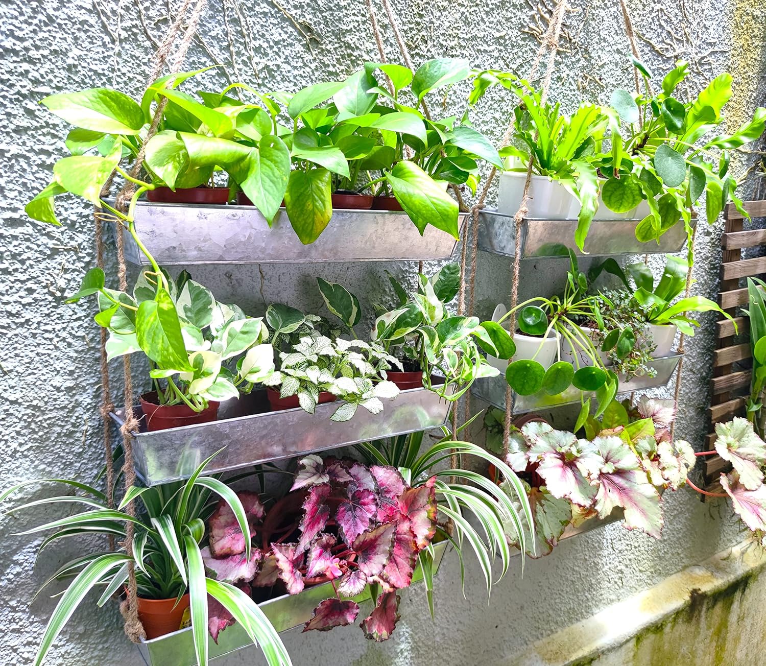 LaLaGreen Wall Hanging Planter - 16 Inch Indoor Wall Planters, 3 Tier Succulent Planters, Metal Silver Window Herb Garden Rectangle Hanging Vertical Plant Pot