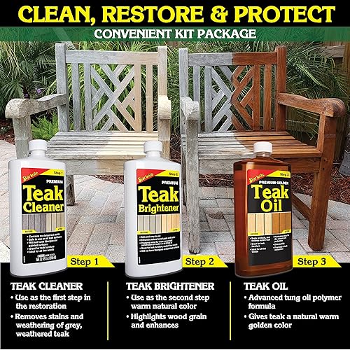 Miniatura 10 de STAR BRITE Kit de teca restauración de cubiertas patio muebles de exterior barcos y madera fina juego de limpiador e iluminador de teca de grado