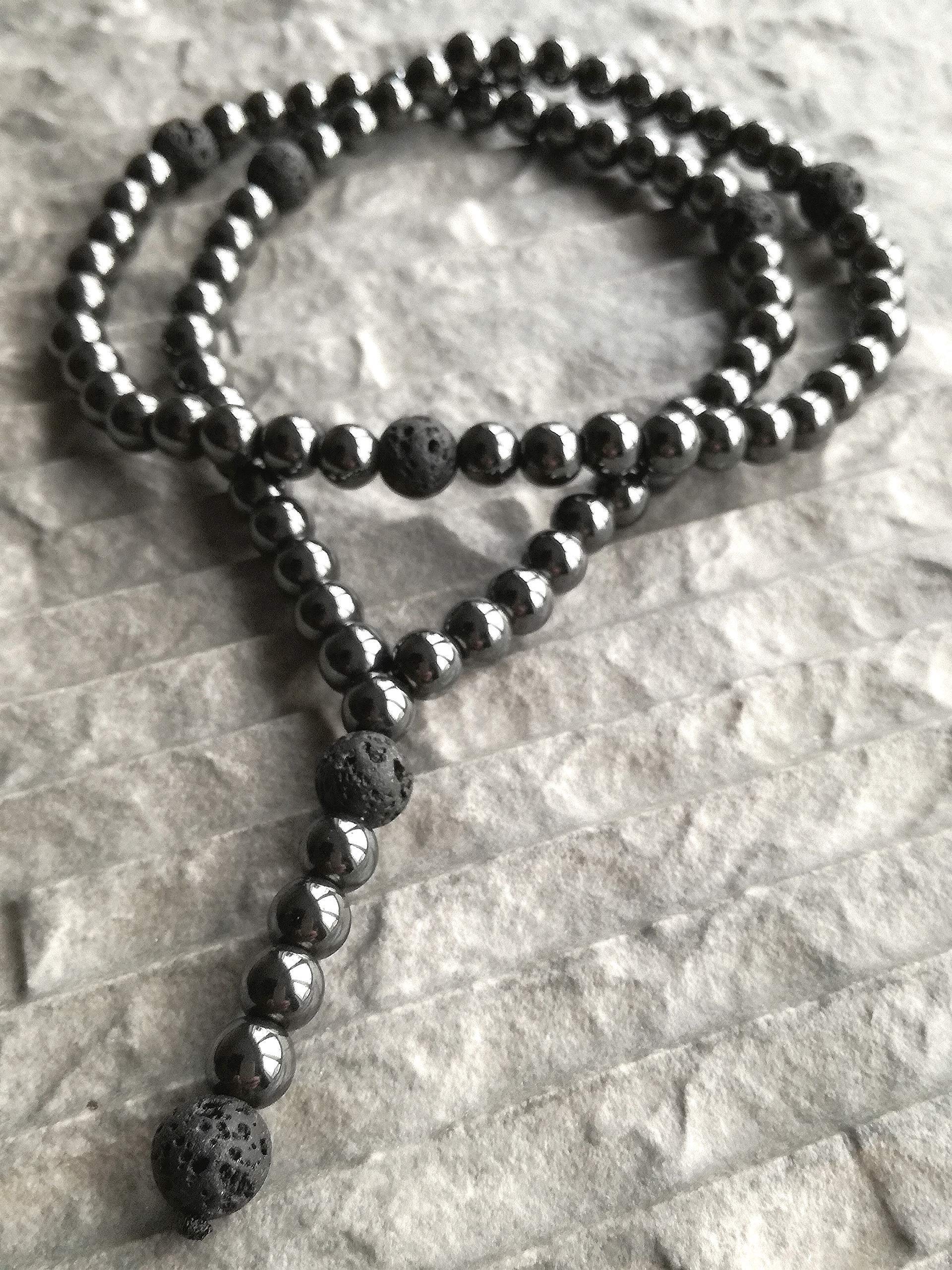 Collar piedra semipreciosa de Lava Hematita cuentas 10mm cadena Y-collar para hombre Mujer damas rosario