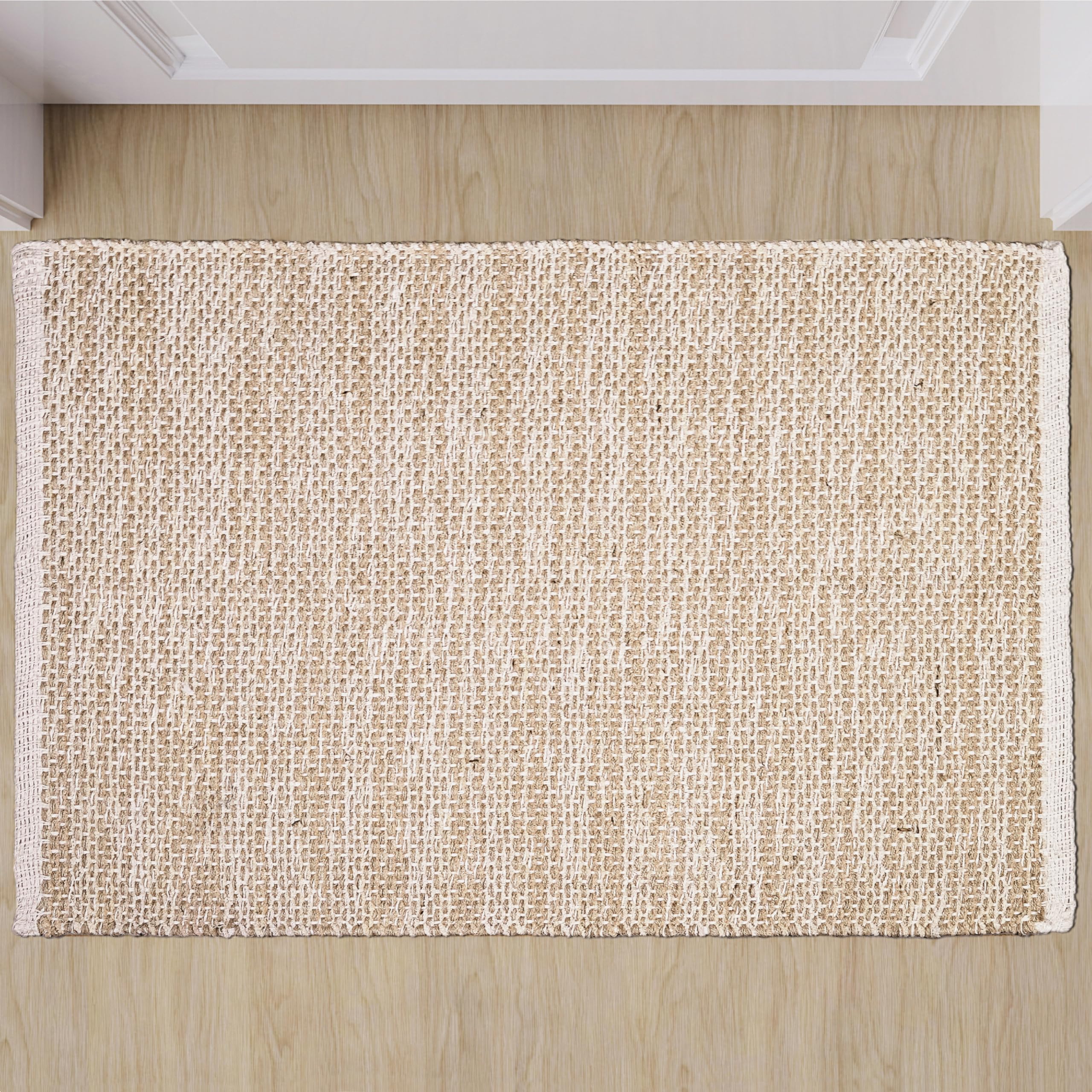 Hausattire Tapis tissé en jute naturel 61 x 91 cm – Petit tapis rustique bohème pour salon, chambre à coucher, cuisine, entrée | Tapis de salle de bains décoratif rustique pour intérieur et extérieur