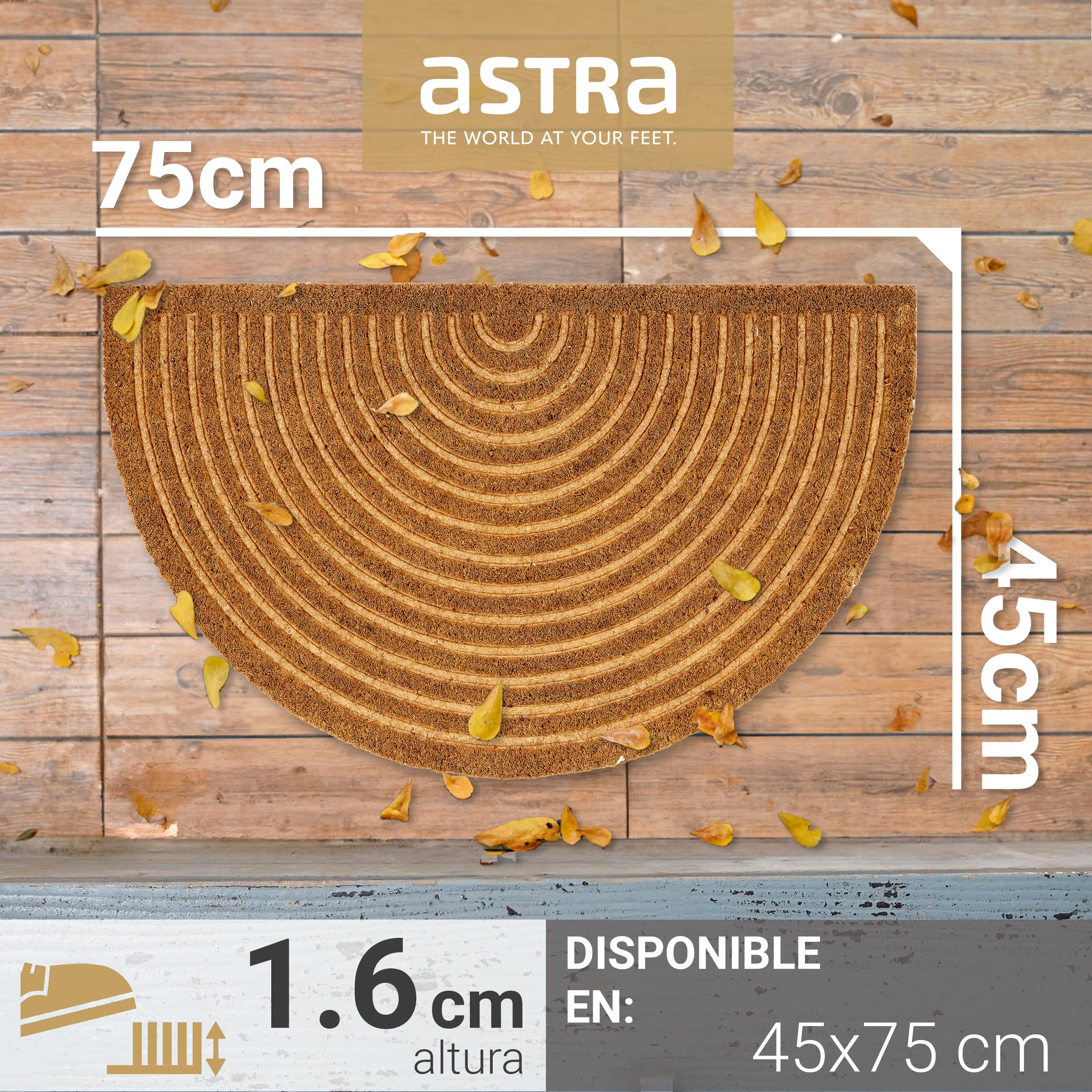Felpudo Moderno - Estera de Coco 45x75cm Semicircular Natural - Antideslizante y Atrapa Suciedad Robusto - Interior y Exterior
