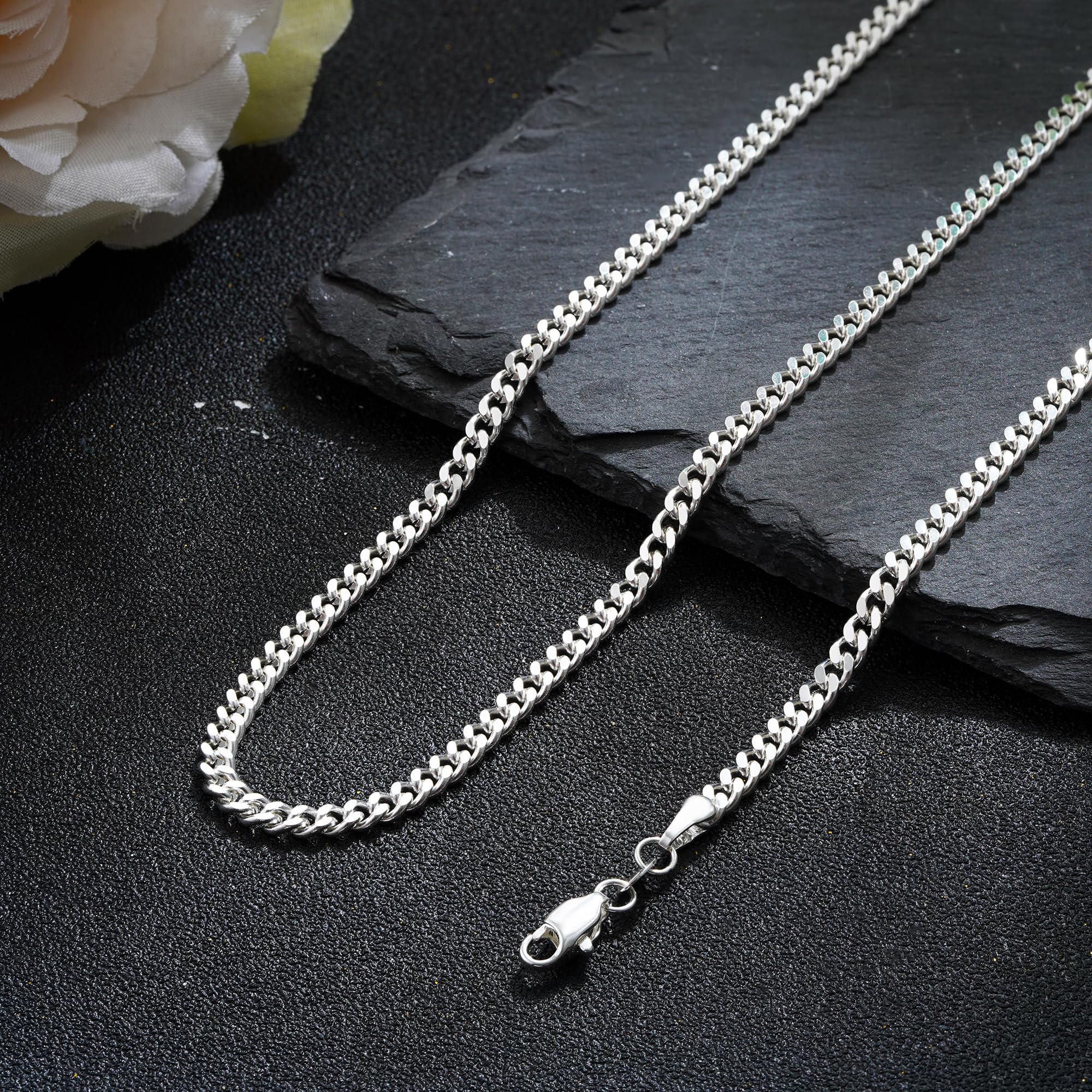SLOONG 3.5/7mm Breit Kubanische Kette Silber für Männer | Panzerkette Verschiedliche Schmuck Geschenke für Herren Papa Freund Längen 46/51/56/61/66/71CM