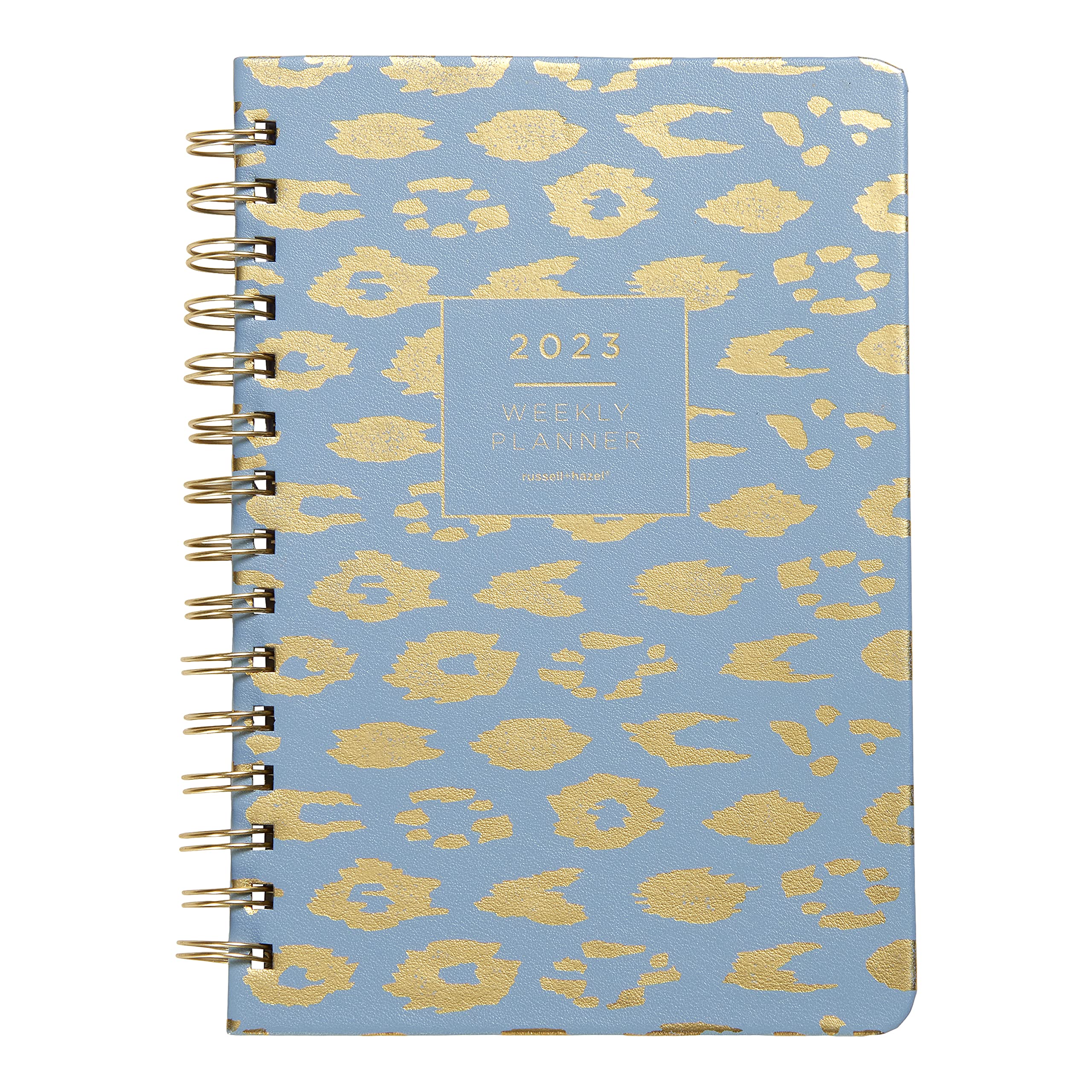 RUSSELL+HAZEL2023 A5 Vegan Leather Weekly Planner, 15 Months, Blue with Gold Foil Font, 5.63 “ x 8.25” (94033)