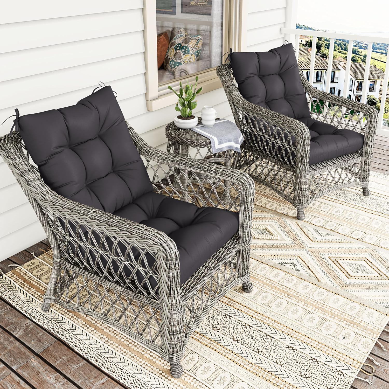 4sets Rocking Chair Cushion Set,Outdoor Patio Chair Cushions,Waterproof and Fade-Resistant Replacement Tufted Pads with Ties for Indoor Outdoor Rocker/Patio/Swing Chair,42 x 21 x 5 Inches