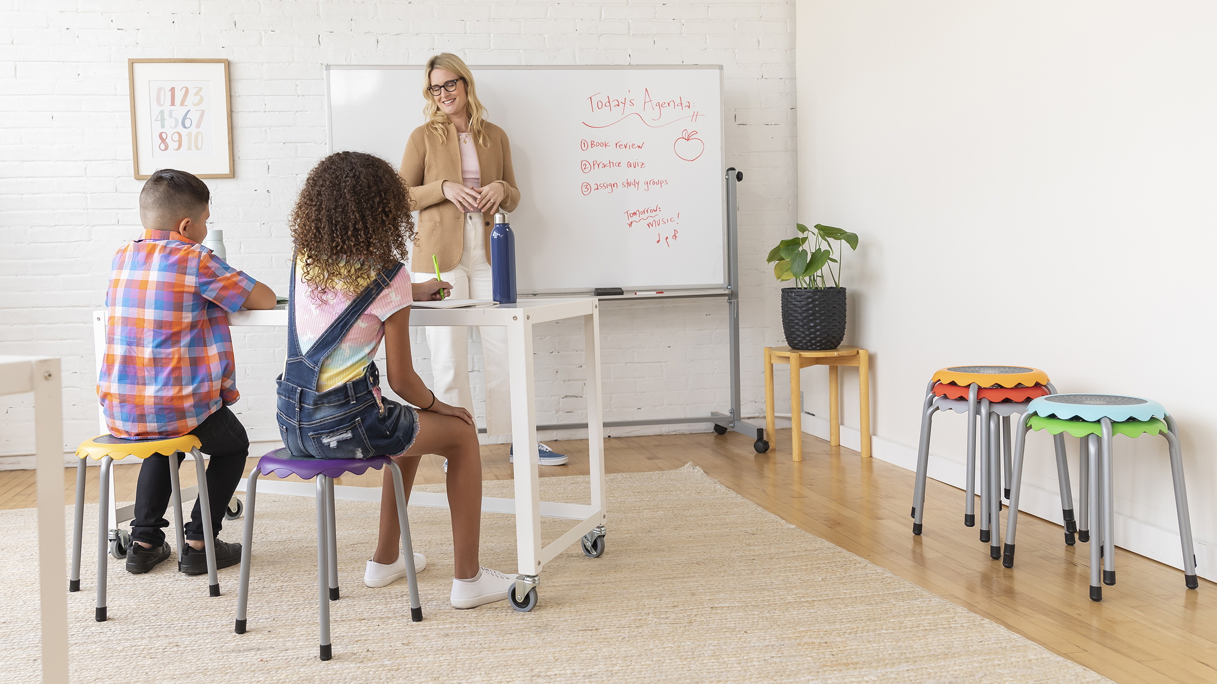 Image of ECR4Kids Daisy Stackable Stool with Glides Seating Set, Flexible Seating, Earthtone, 8-Piece
