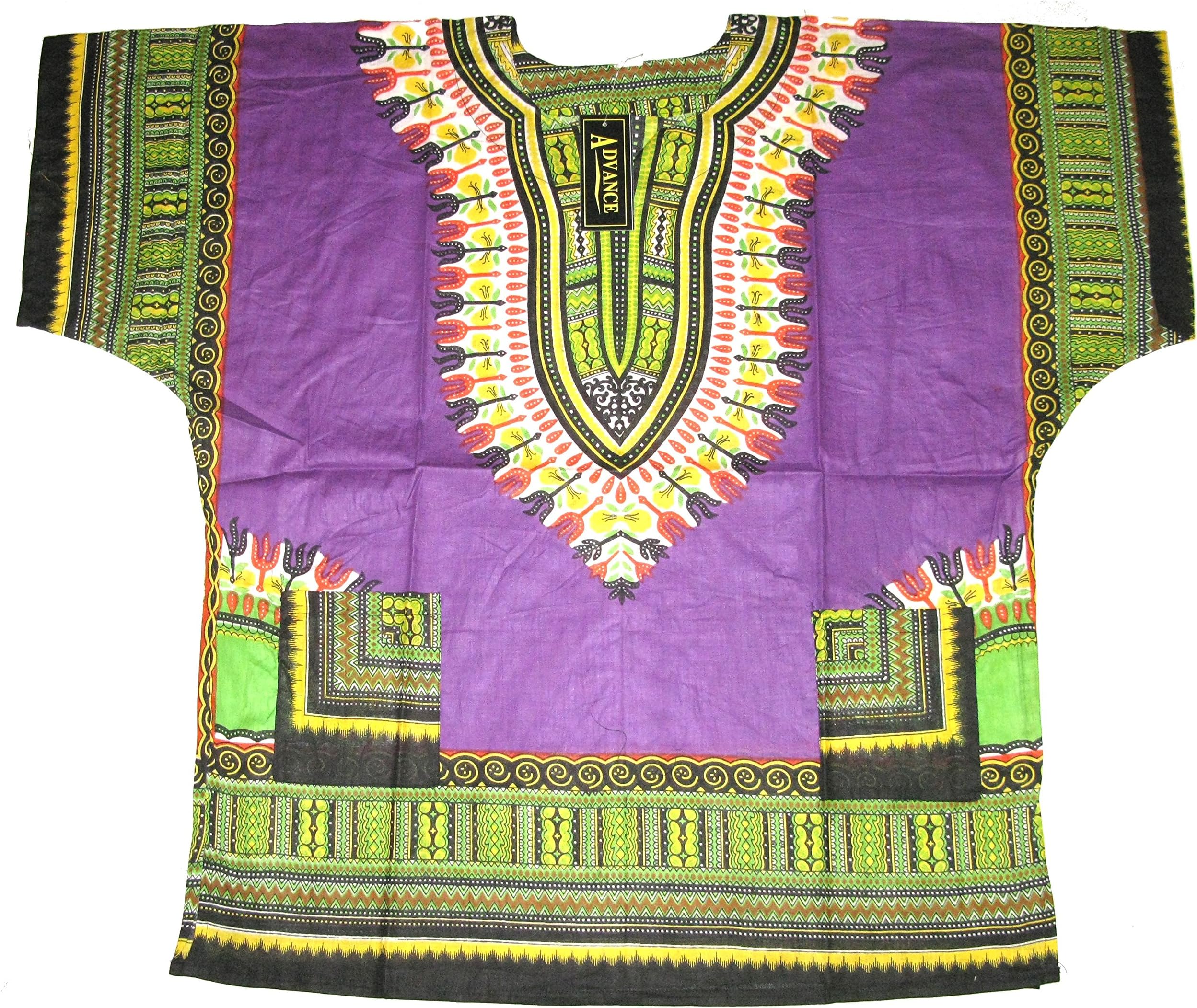 Friendly HorizonsAfrican Dashiki Shirts for Men and Women Traditional Print African Kente Summer Wear Caftan Dresses BBQ Beach Party Shirt Fancy Dress - Purple