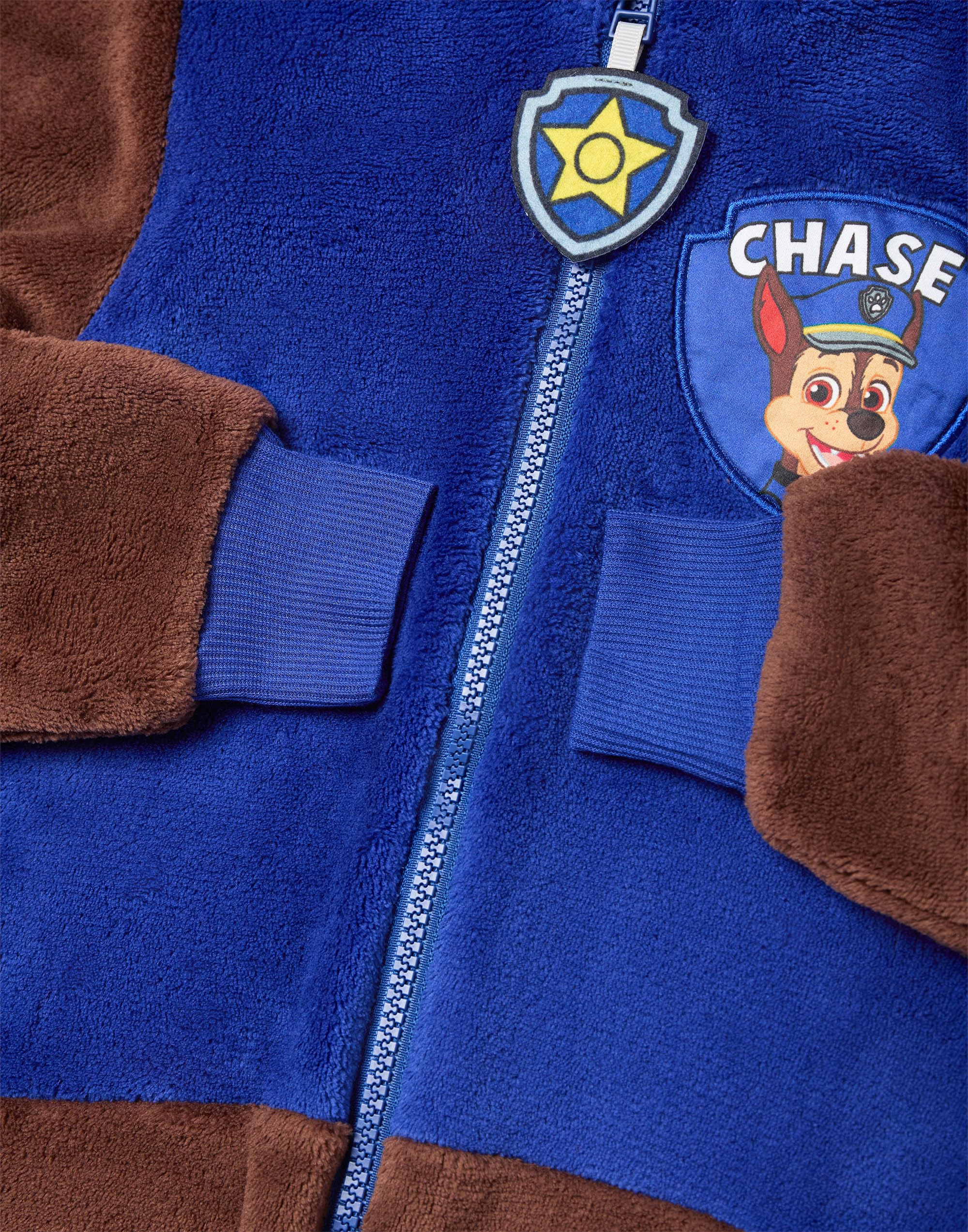 Paw Patrol Chase Grenouillère pour Garçons & Filles | Pyjama Tout-en-Un pour Enfants en Bleu & Marron | Combinaison de Nuit Unisexe avec Capuche Brodée et Oreilles 3D