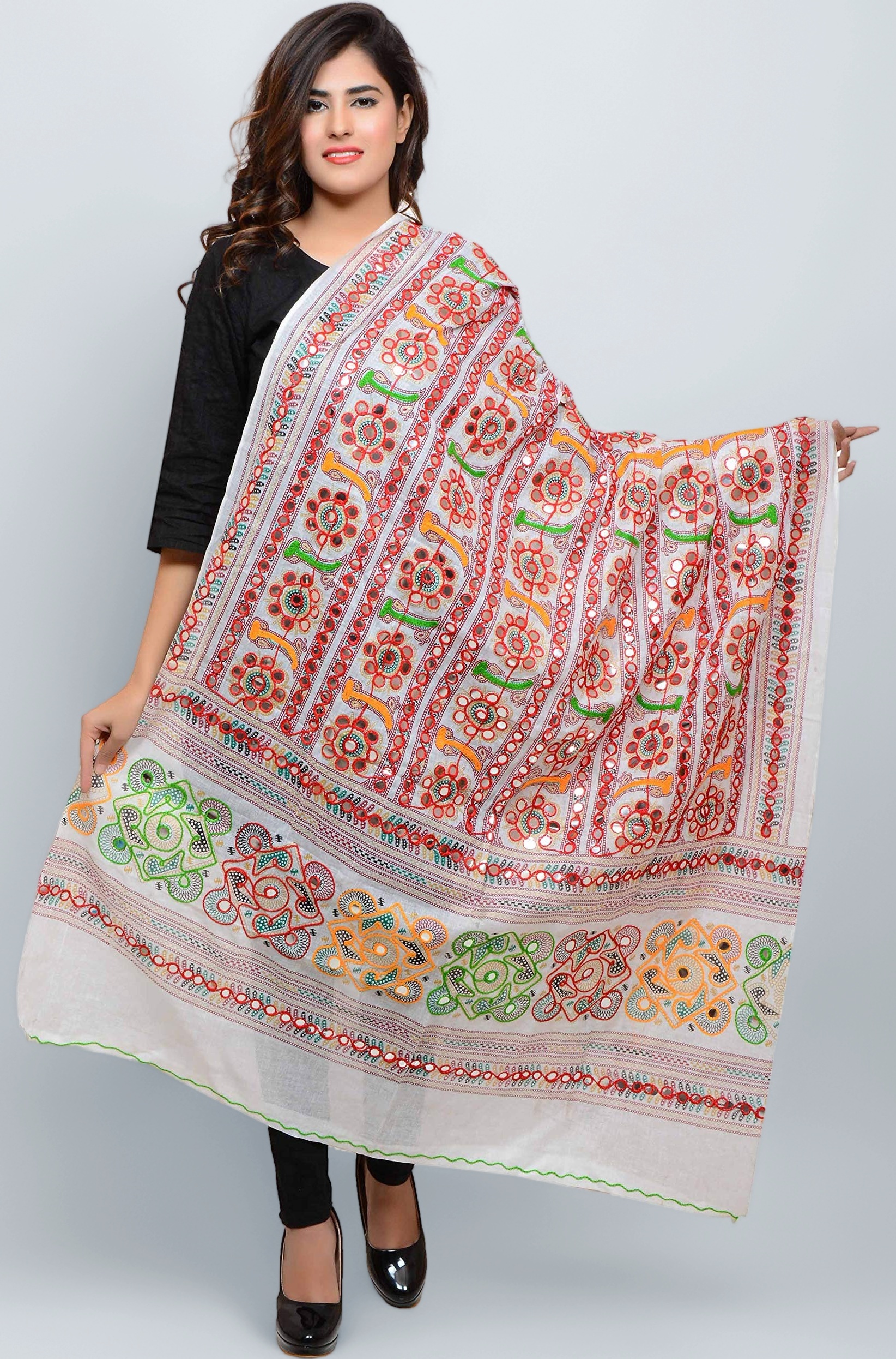 Banjara India Women's Embroidered Kutchwork Cotton Dupatta Bharchak VIP