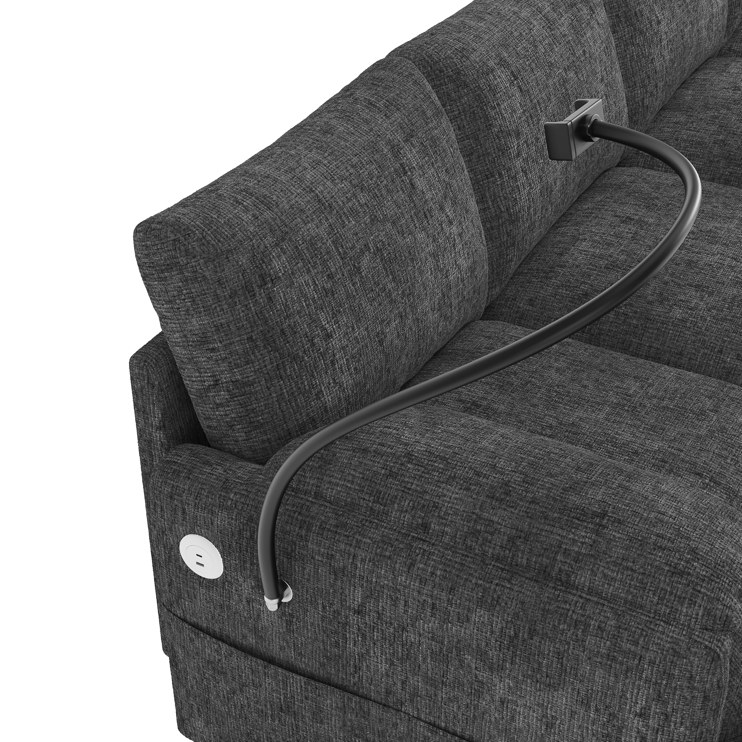 Sofá modular en forma de U con espacio de almacenamiento, felpilla, color gris (gris-A, 6 plazas)