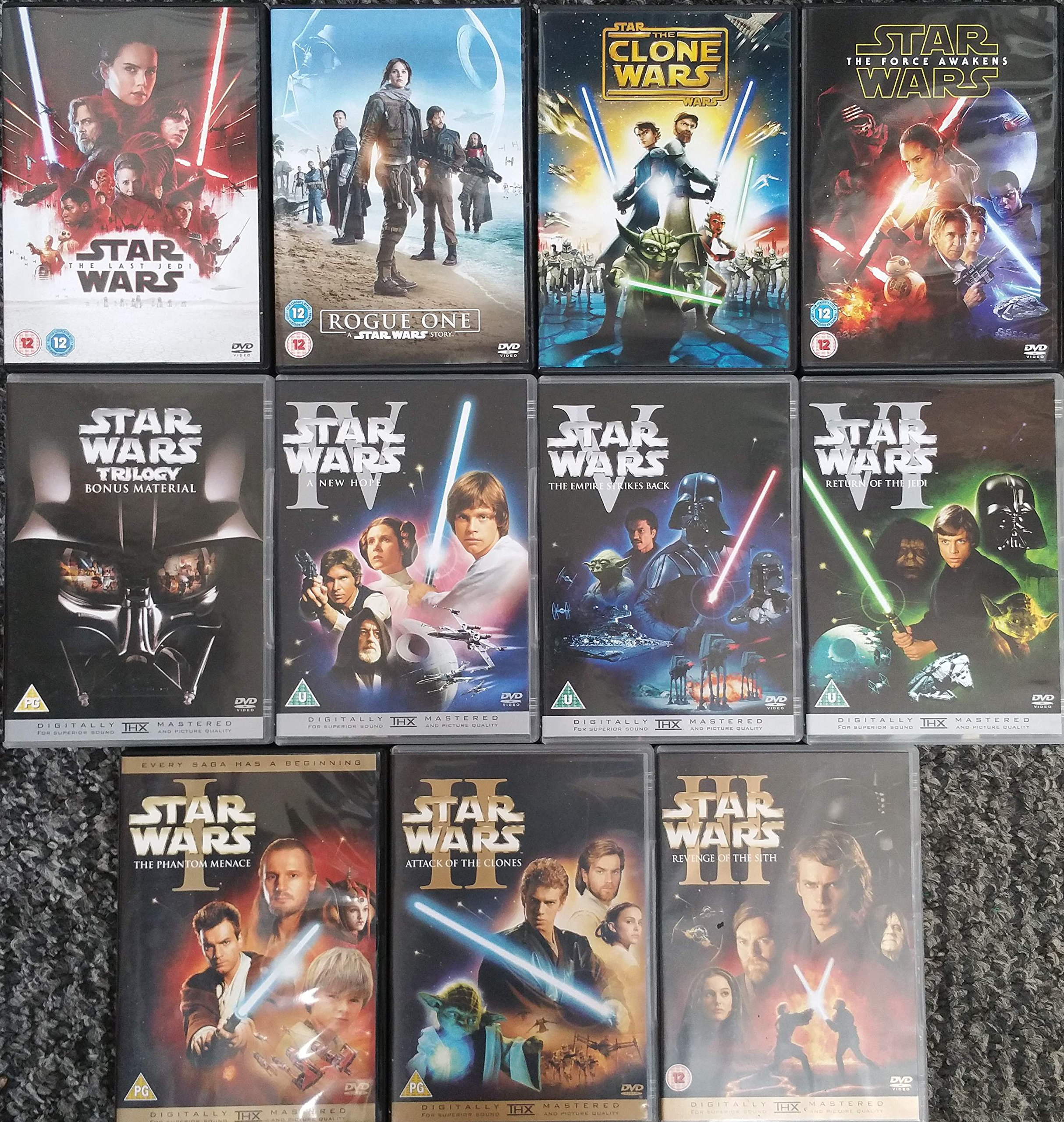 STAR WARS 1-9 DVD Set Episode I - VIII Rogue One Clone Wars Bonus Material