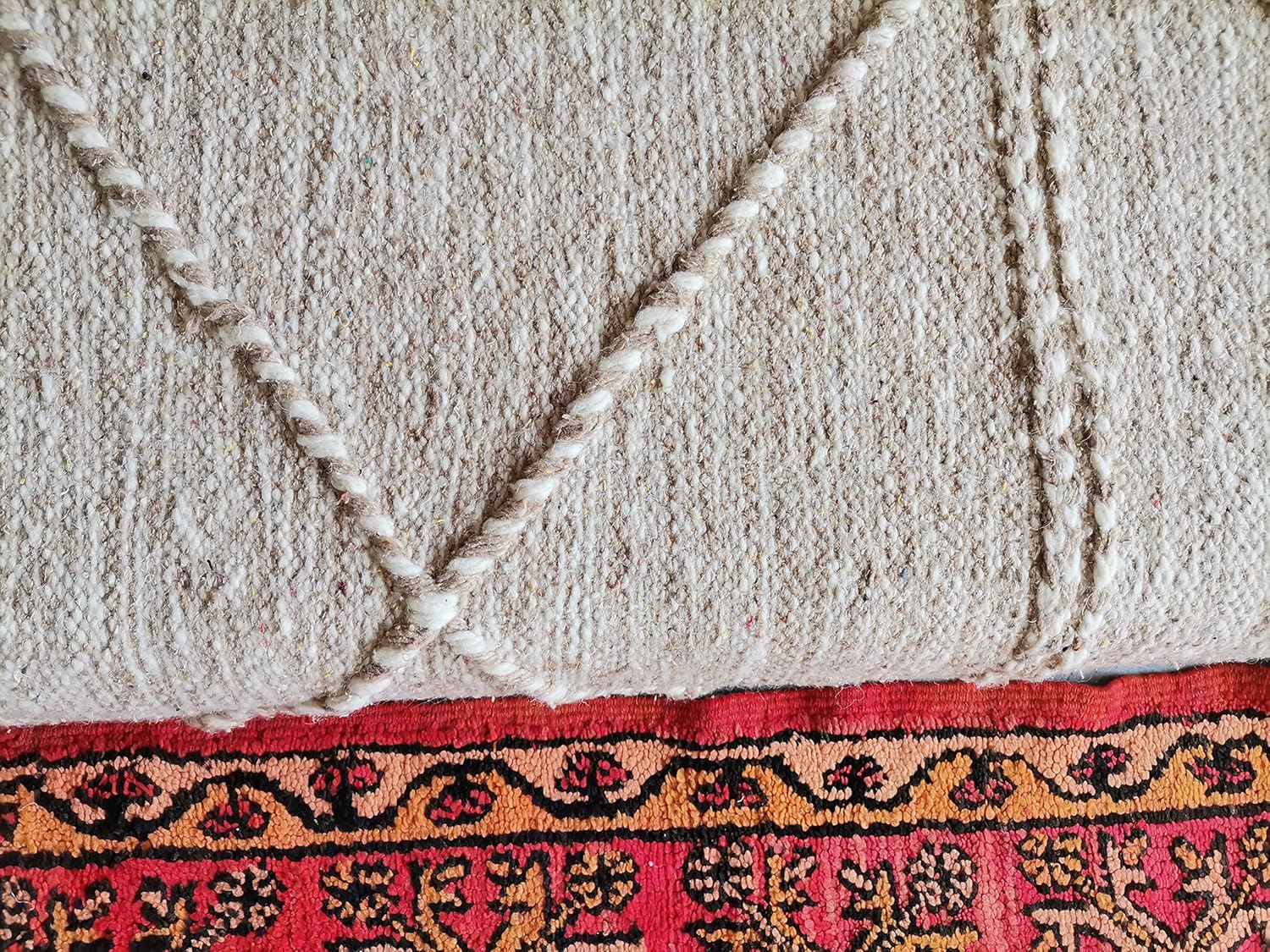 FoamRush Moroccan 6" x 28" x 48" Natural/Cream Woven Textured Rope Floor Cushion Couch w/Gel Memory Foam, Armless Loveseat, Floor Poof, Floor Sofa, Modern Sofa, Modular Boho Sofa, Boho Floor Couch