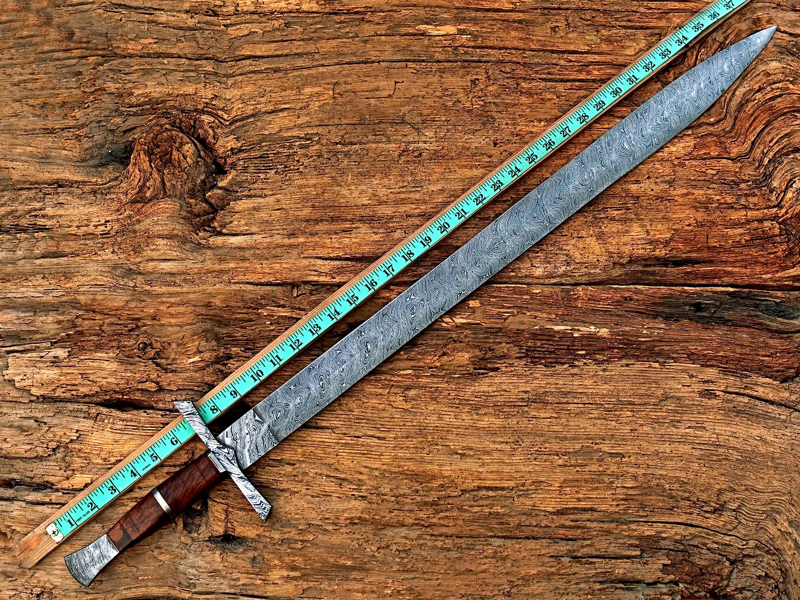 Handmade Viking Sword,Damascus Steel Medieval Sword with Leather Sheath,29