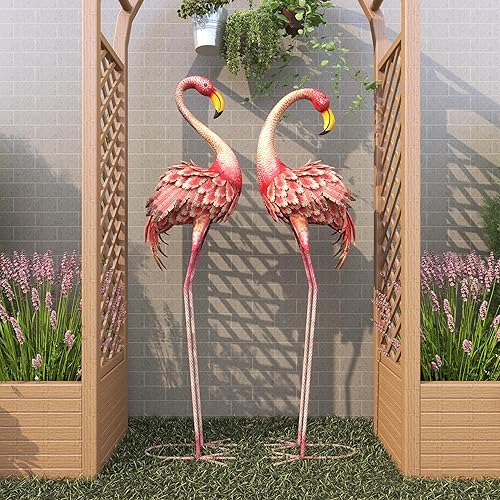 Miniatura 7 de Deco 79 Estatuas decorativas de metal con plumas dimensionales y detalles dorados, juego de 2 esculturas para exteriores de 6 pulgadas de ancho, 25