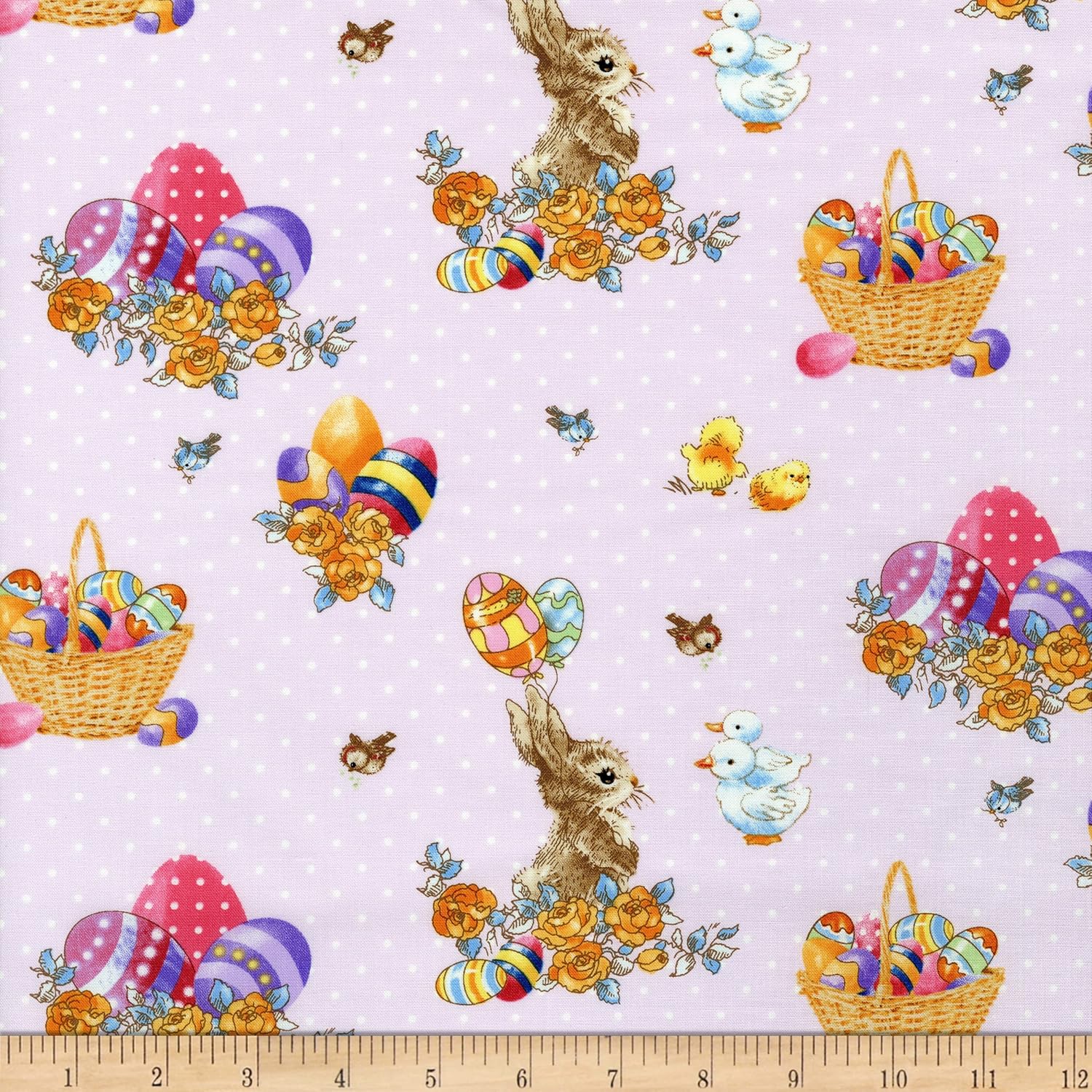 Henry Glass Bunny Tails Bunny & Basket Pink, Fabric by The Yard