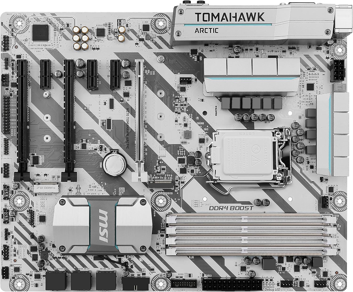 De dalt a baix view of MSI H270 TOMAHAWK ARCTIC Motherboard