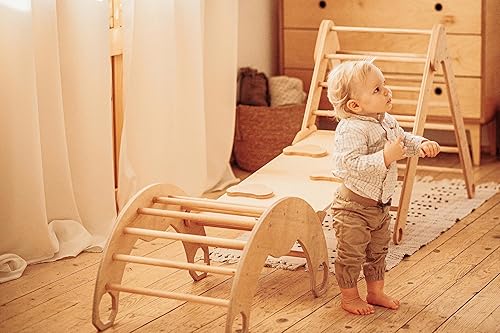 Miniatura 7 de WOOD&ROOM Pikler Triangle Juego de 3  Juego de escalada Montessori plegable con triángulo, arco y rampa  Juguetes de escalada de madera para niños