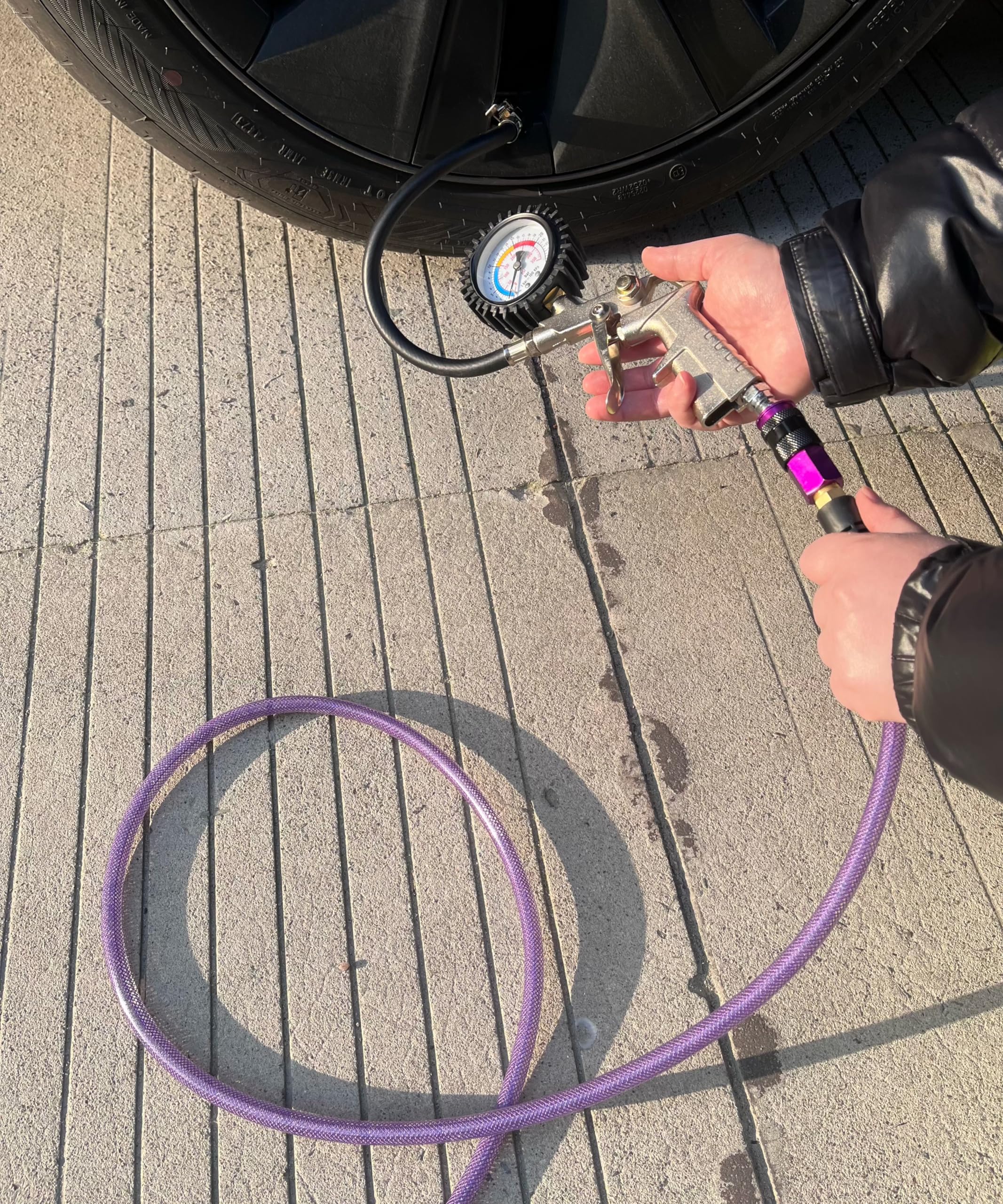 SYXQT 1/4" X 100FT Polyurethane (PU) Reinforced Air Hose With Quick Couplers - Purple, 300 PSI